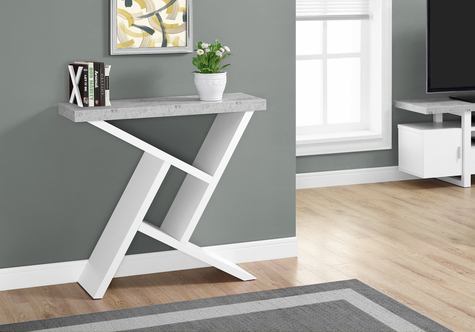 Image of accent table - 36inch l white cement-look hall console  i 2405.