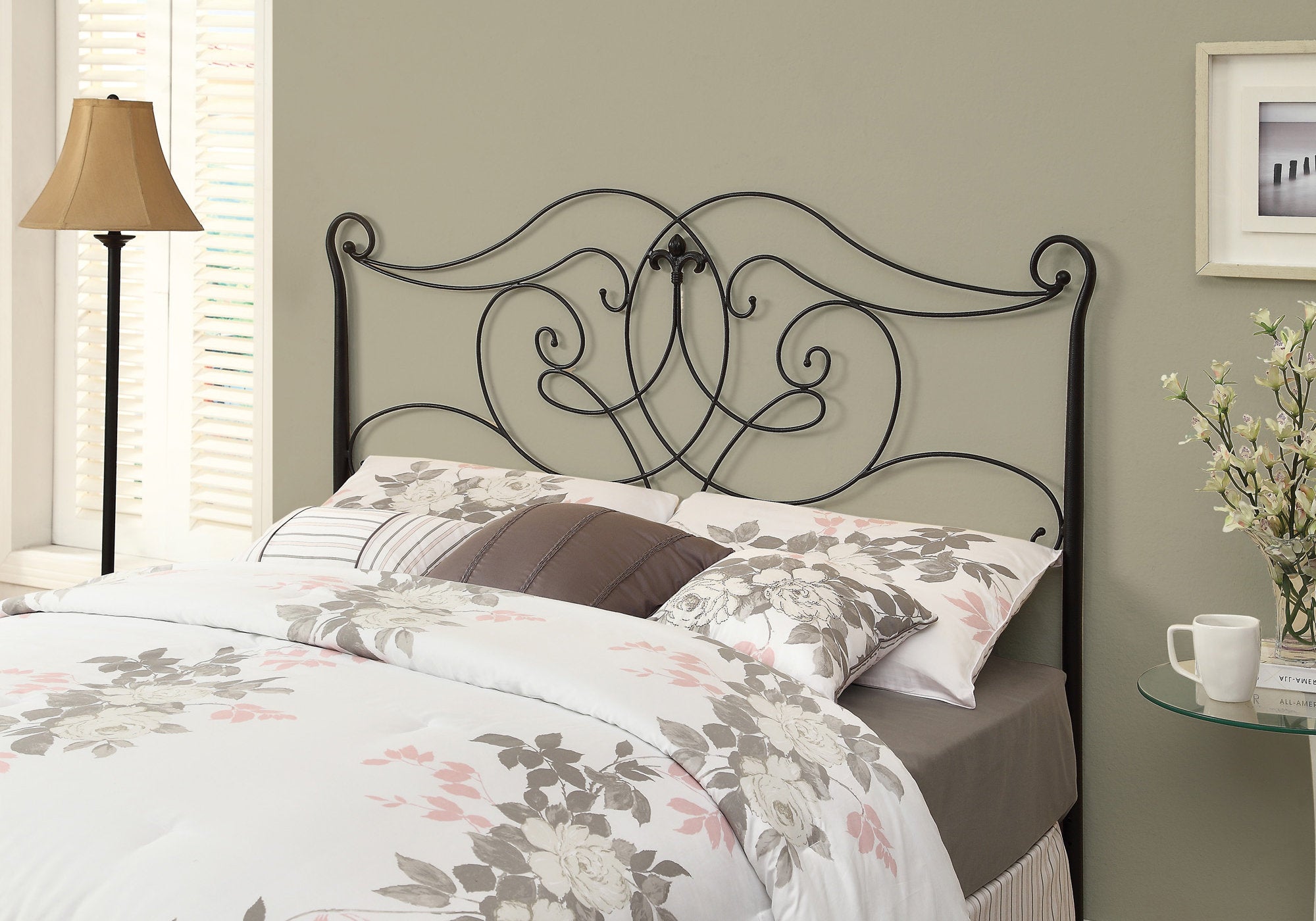 Image of bed - queen or full  satin black head or footboard i 2611q.