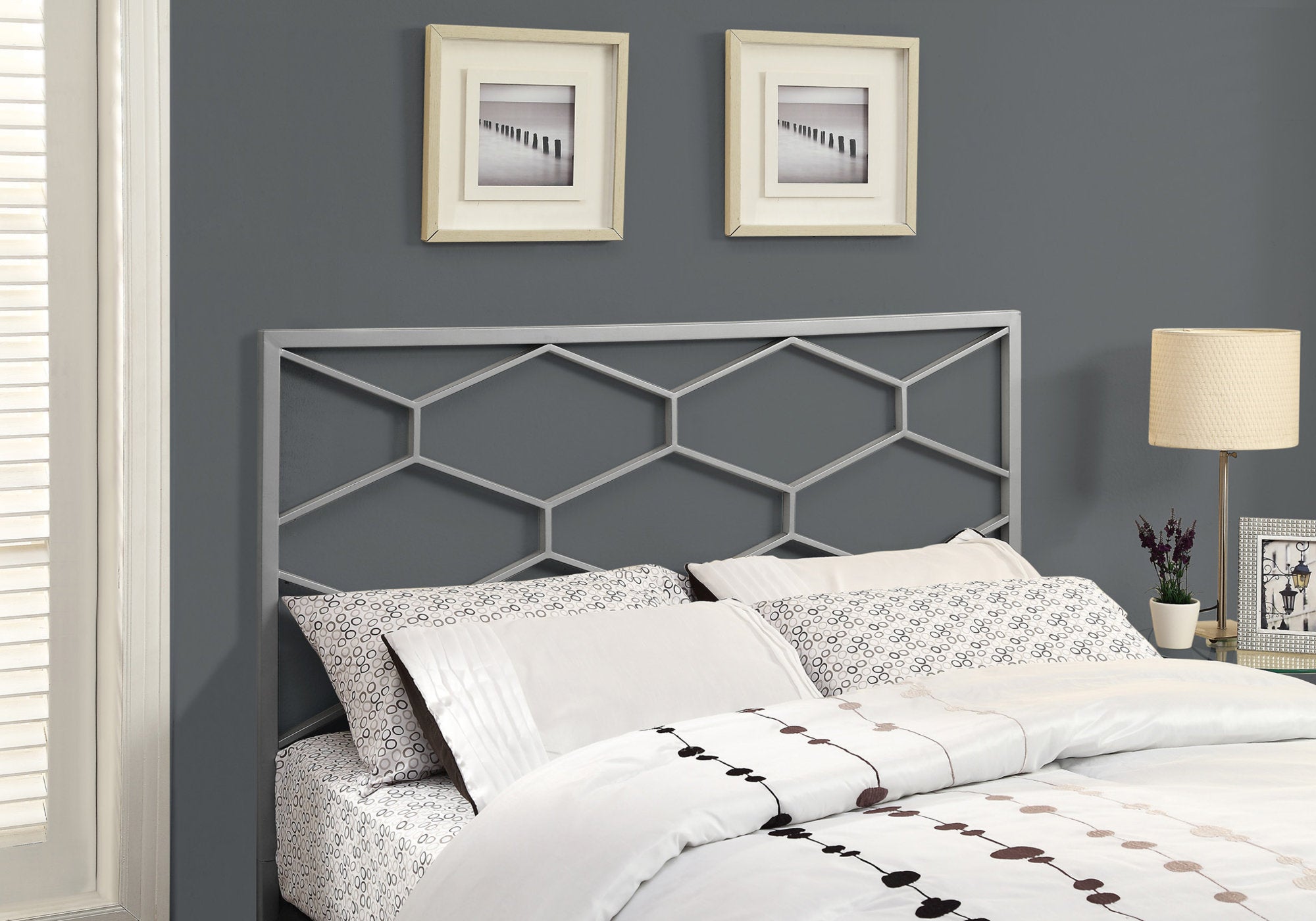 Image of bed - queen or full  silver headboard or footboard i 2626q.
