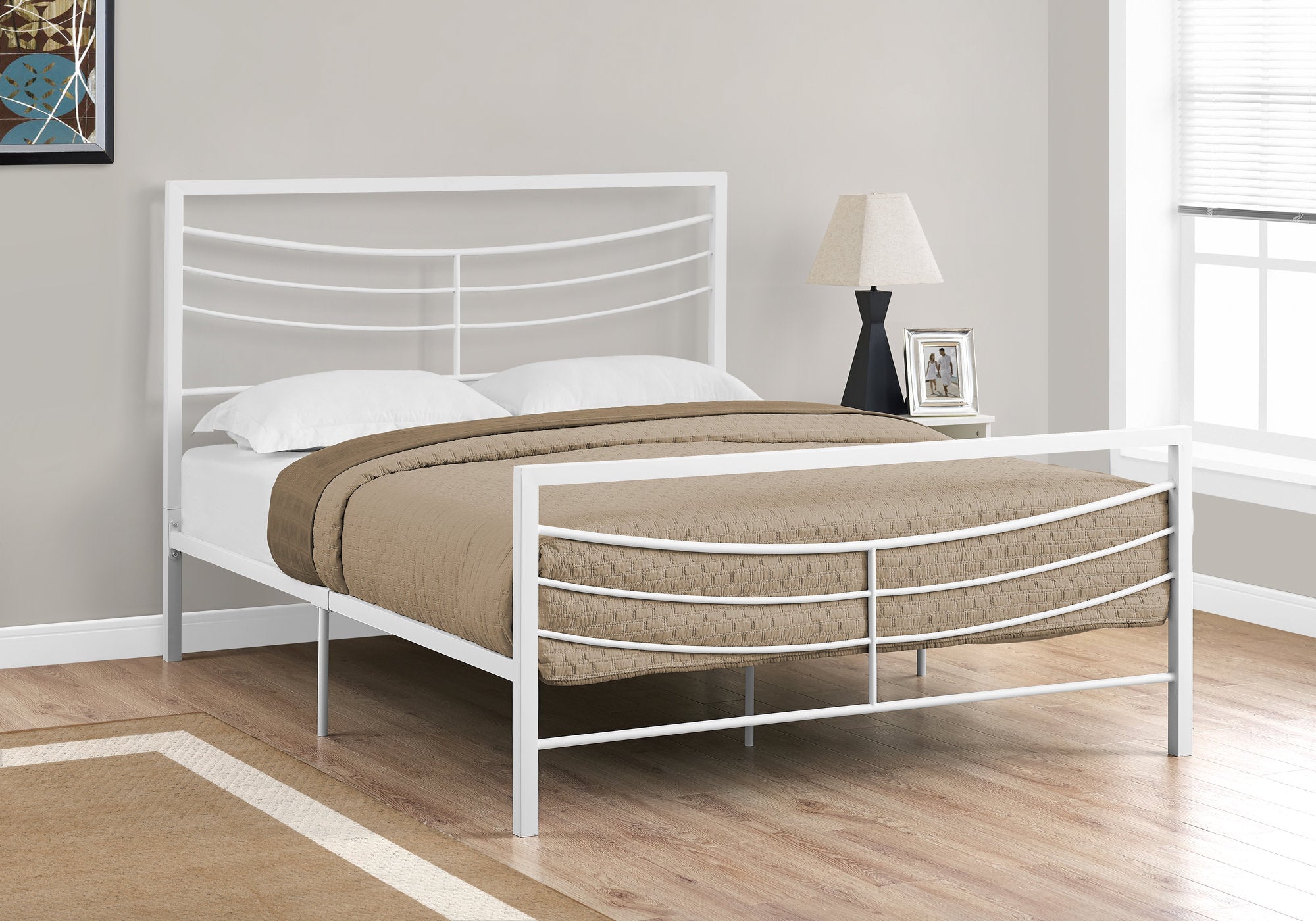 Image of bed - queen white metal frame only i 2640q.