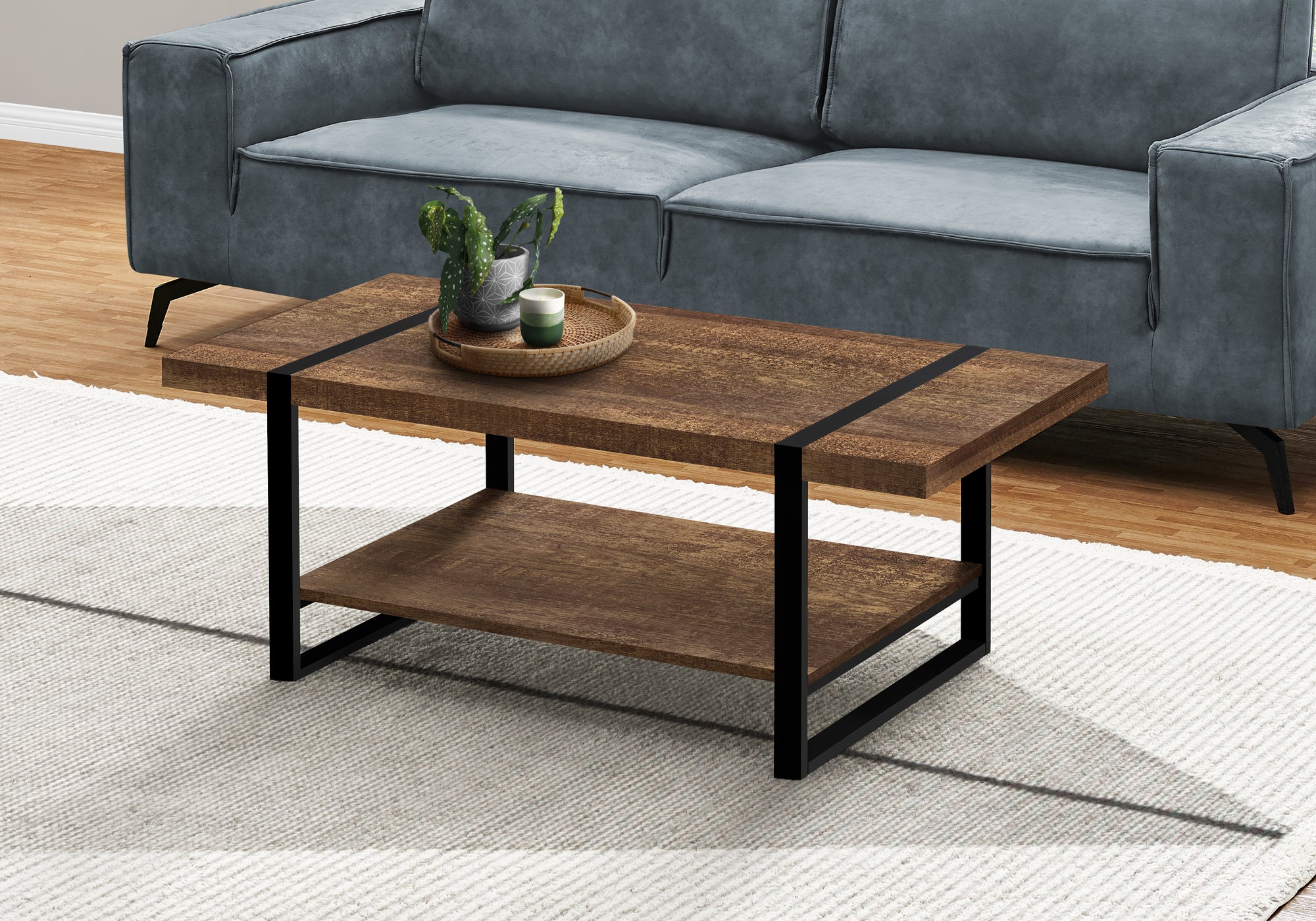 Image of coffee table - brown reclaimed wood-look black metal  i 2850.