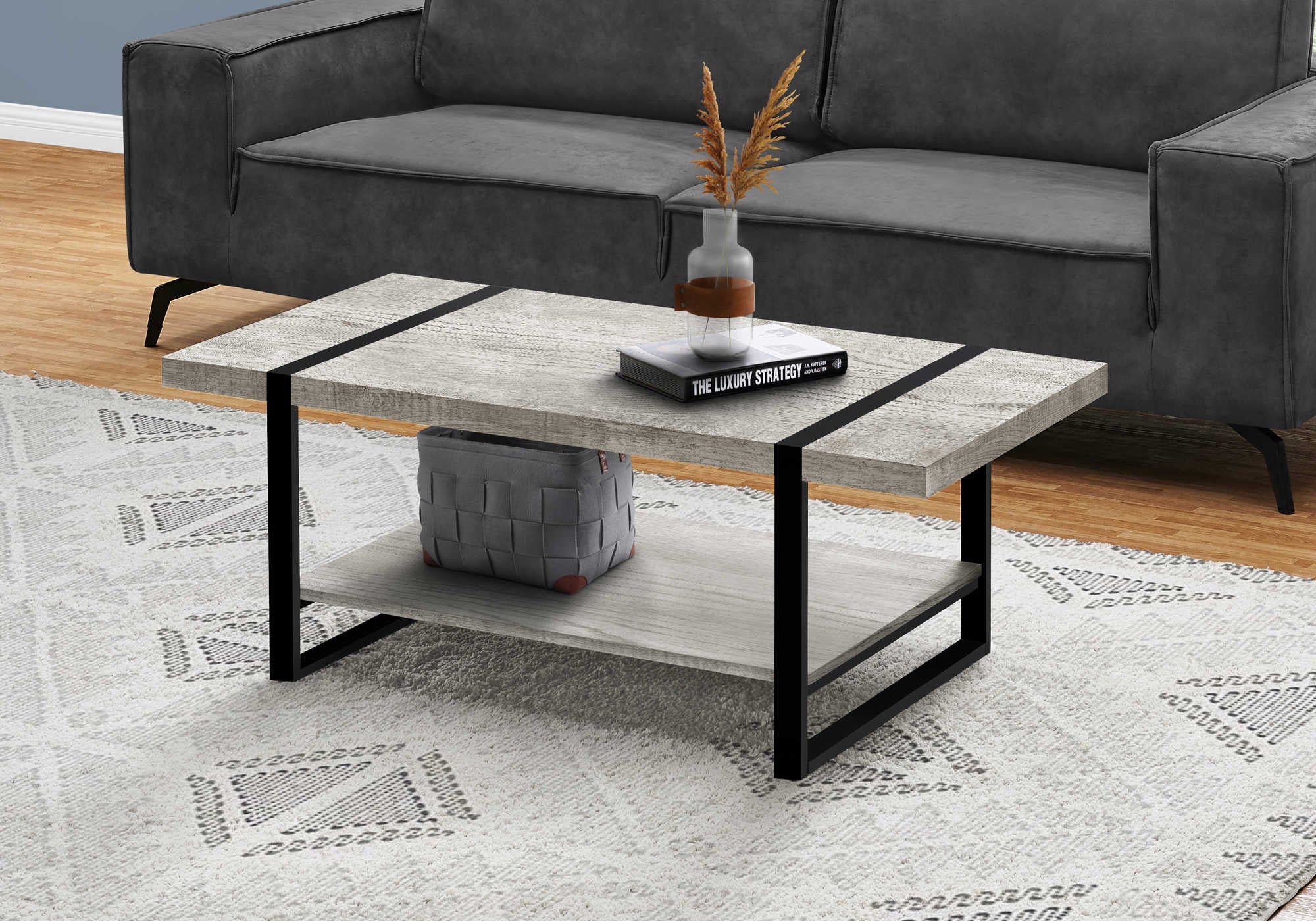 Image of coffee table - grey reclaimed wood-look  black metal i 2855.