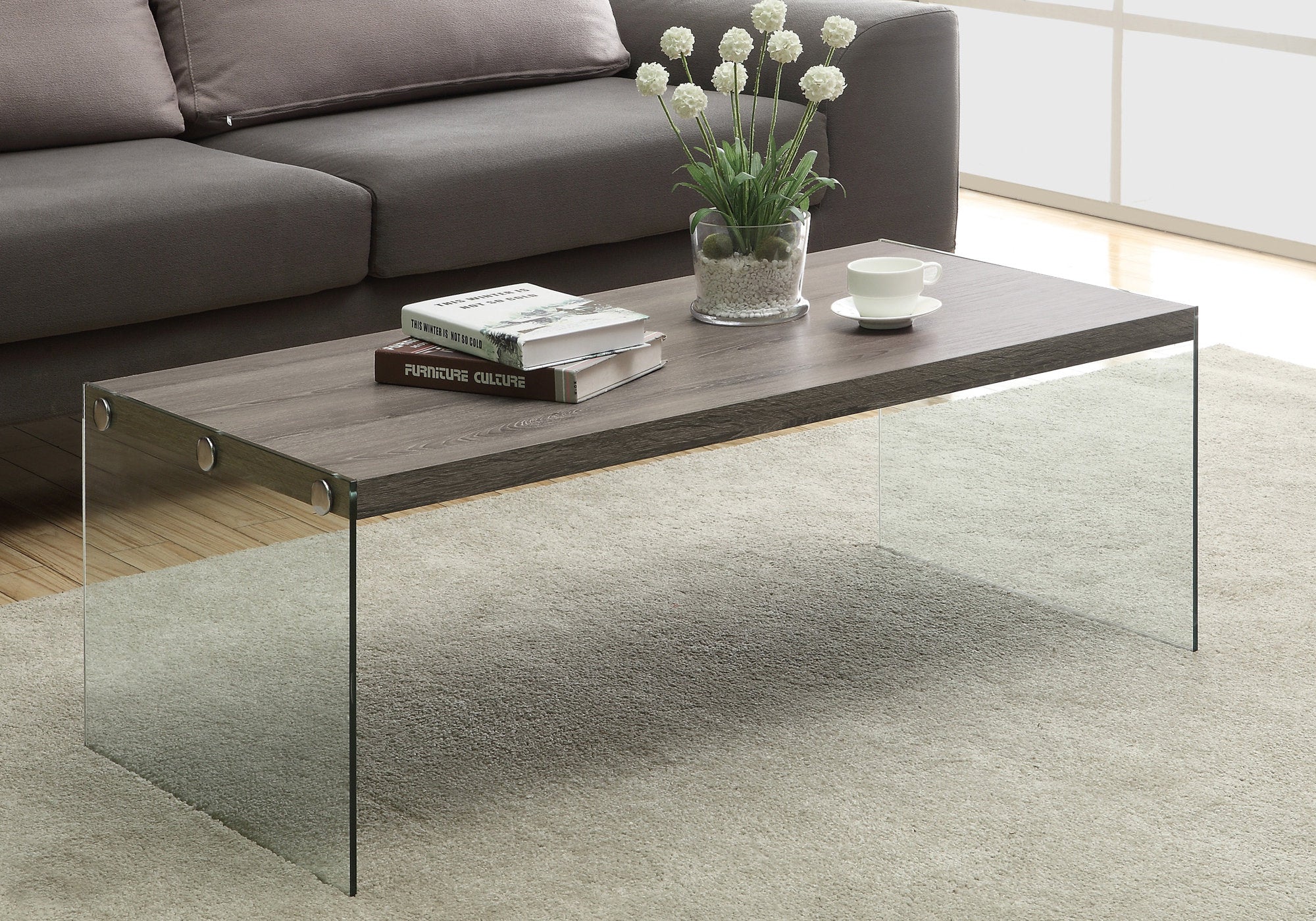 Image of coffee table - dark taupe with tempered glass  i 3054.
