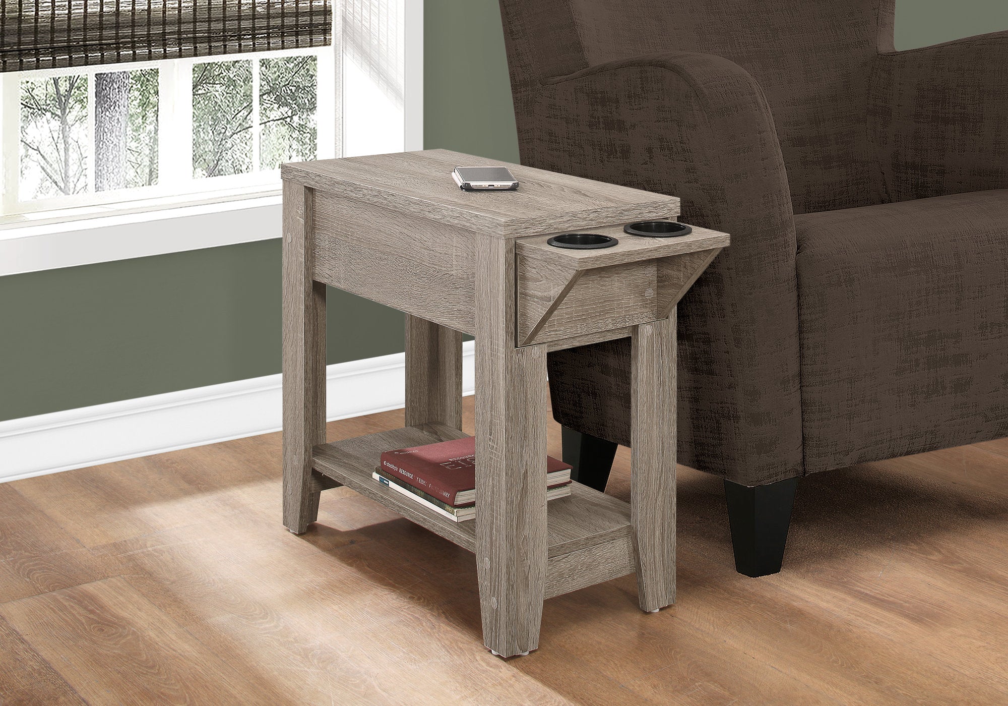 Image of accent table - 23inch h dark taupe with a glass holder  i 3198.