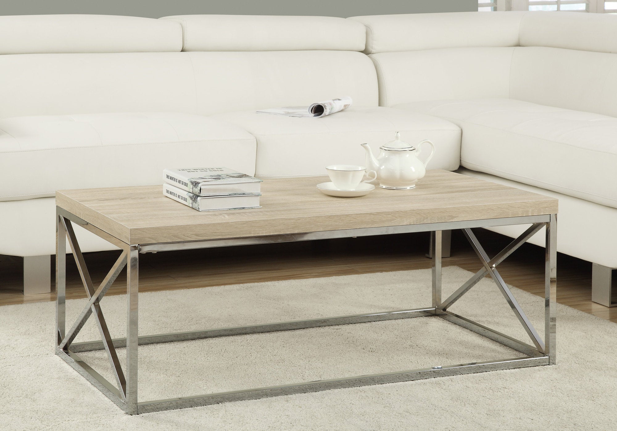 coffee table natural with chrome metal i3208
