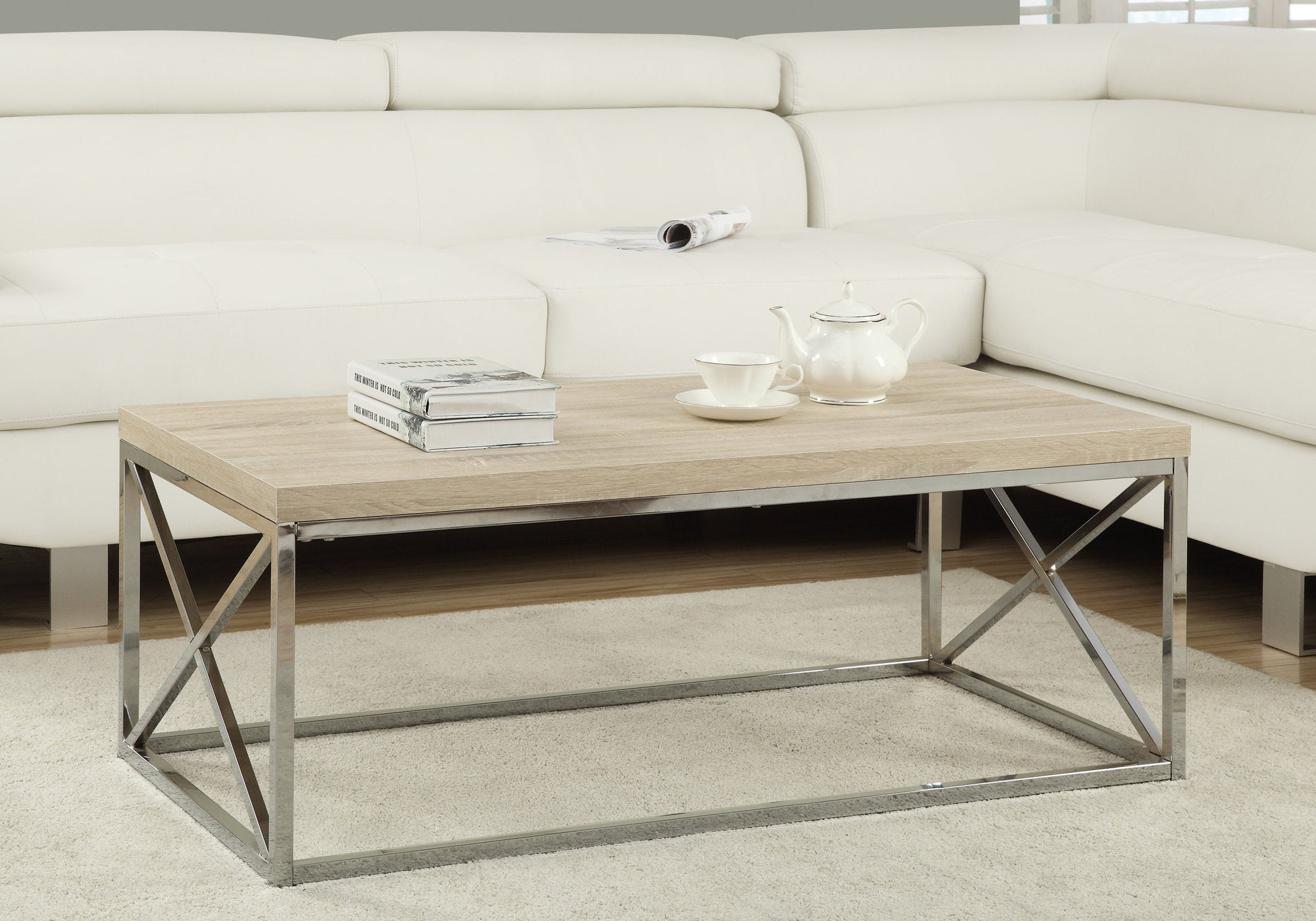 Image of coffee table - natural with chrome metal  i 3208.