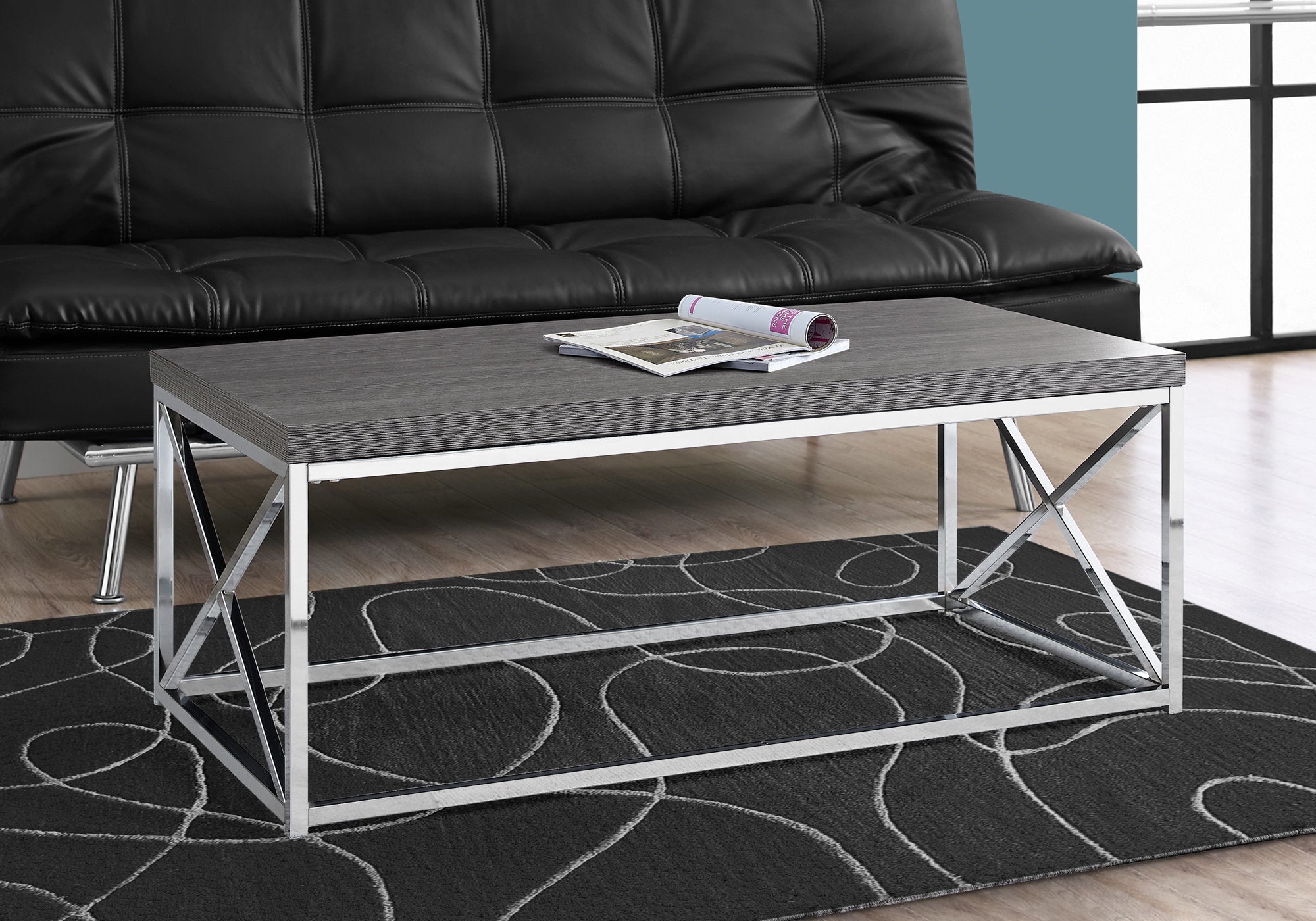 Image of coffee table - grey with chrome metal  i 3225.