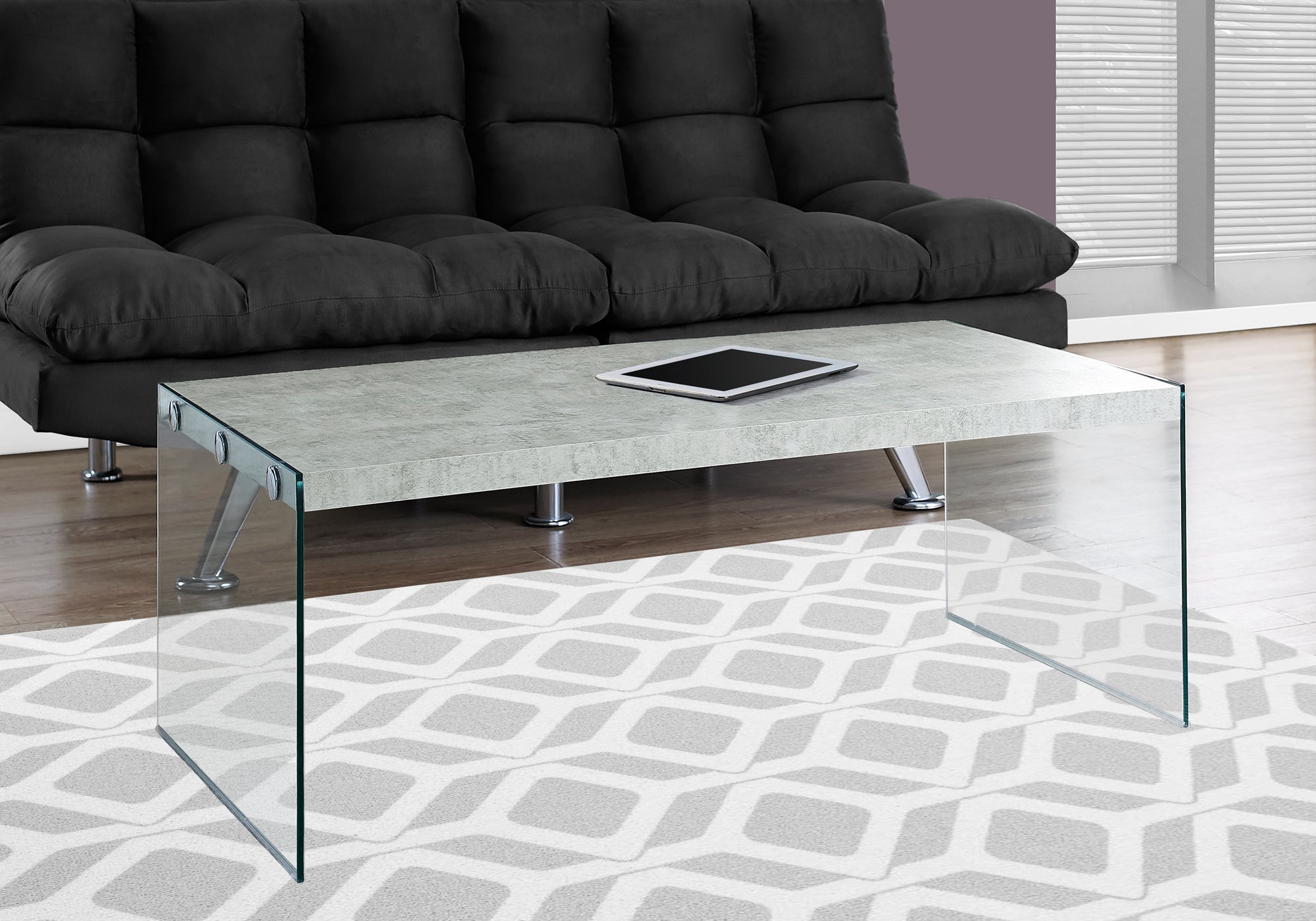 Image of coffee table - grey cement with tempered glass  i 3230.