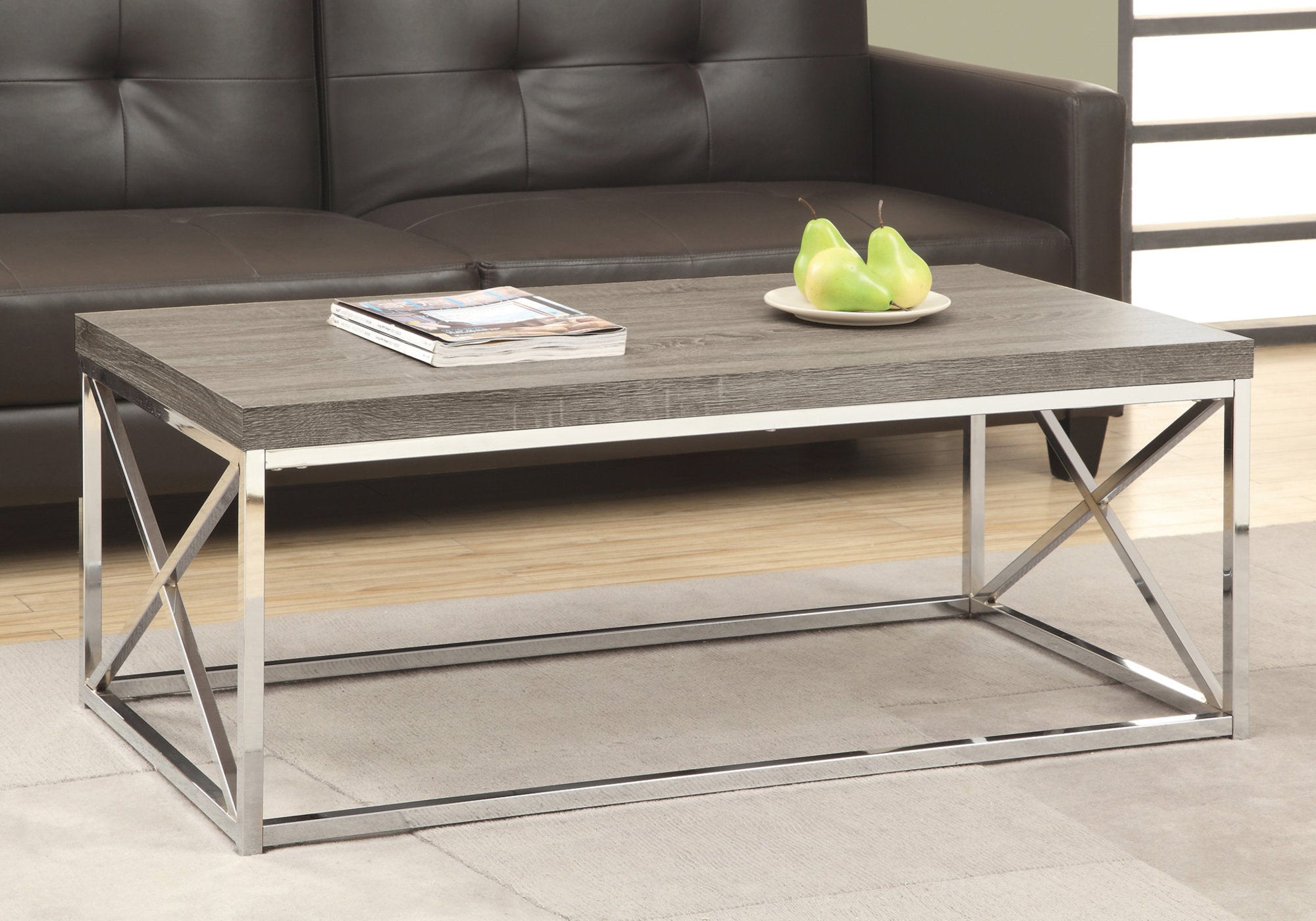Image of coffee table - dark taupe with chrome metal  i 3258.