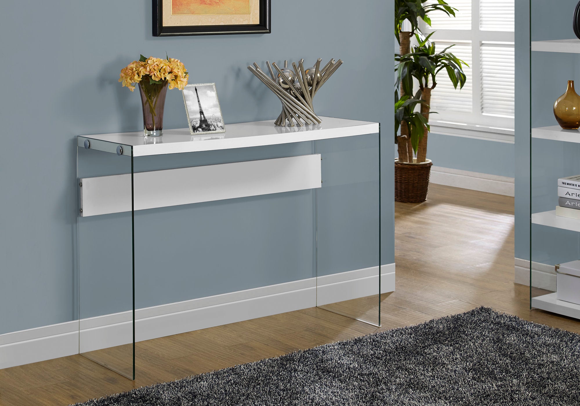 Image of accent table - 44inch l glossy white tempered glass  i 3288.
