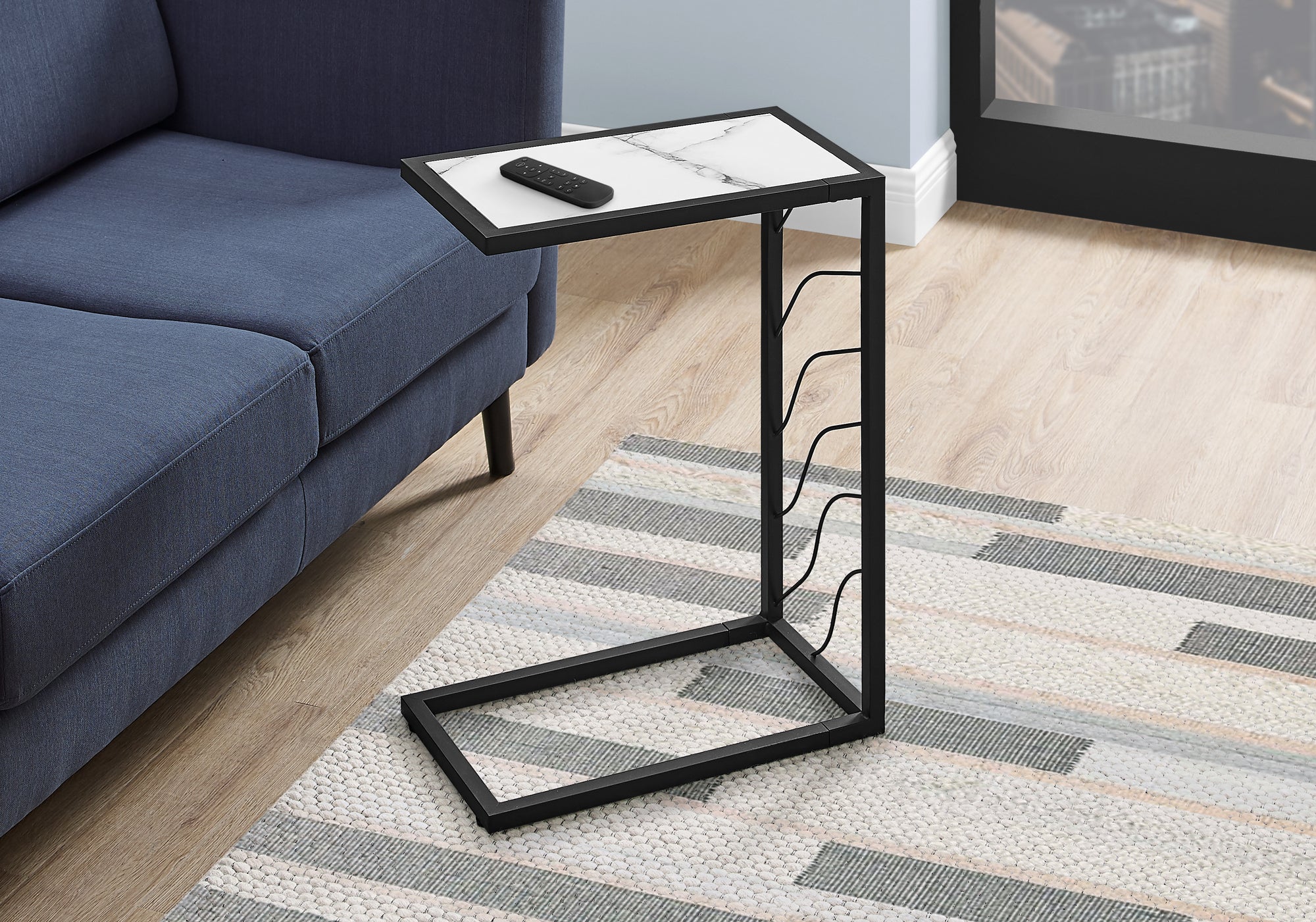Image of accent table - 25inch h white marble-look black metal  i 3300.
