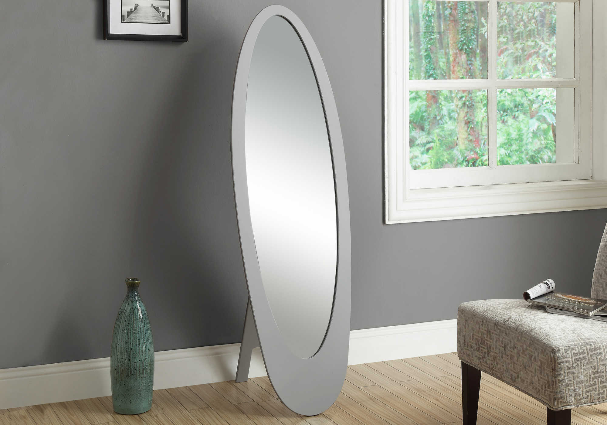 Image of mirror - 59h  grey contemporary oval frame i 3359.