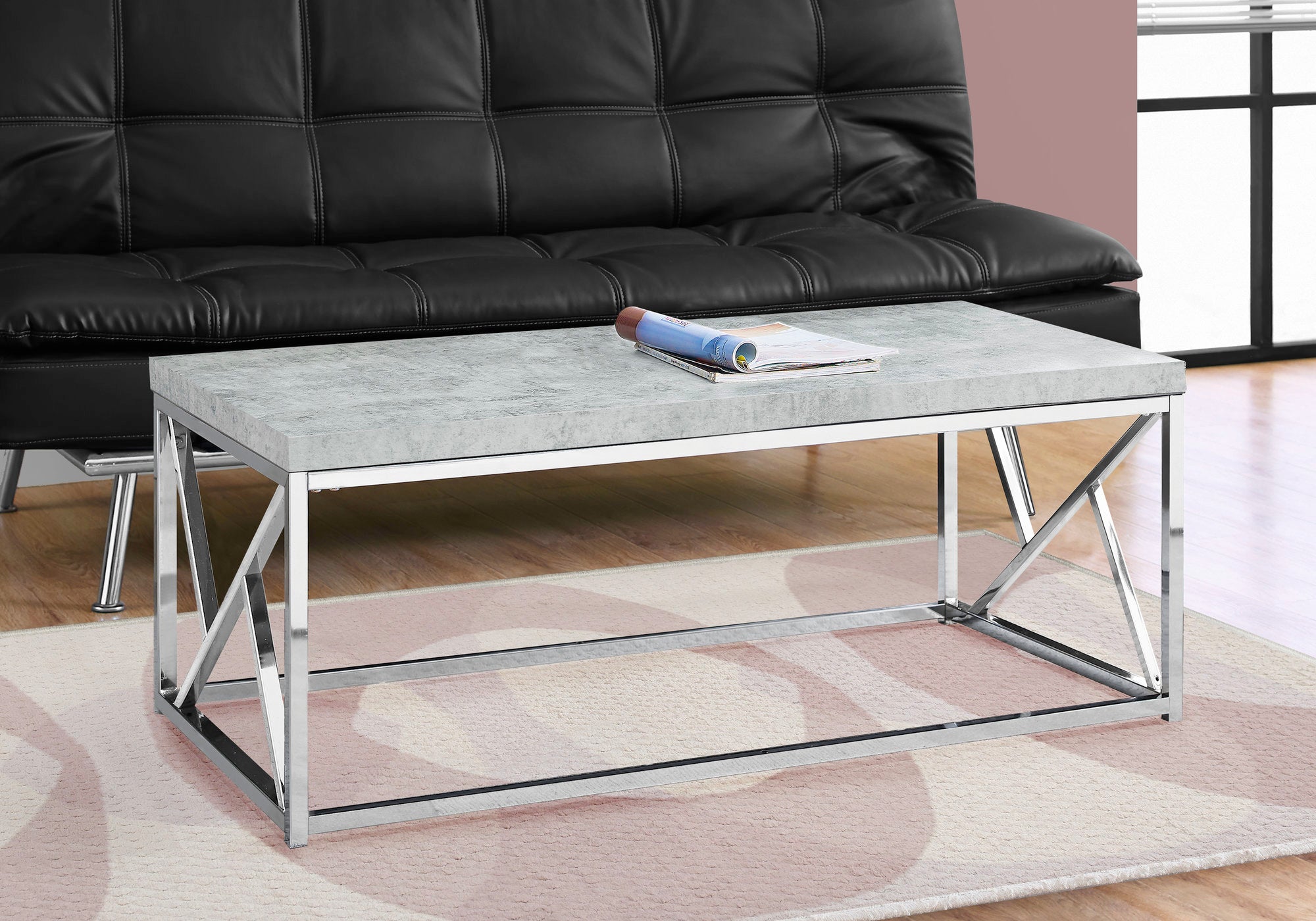 Image of coffee table - grey cement with chrome metal  i 3375.