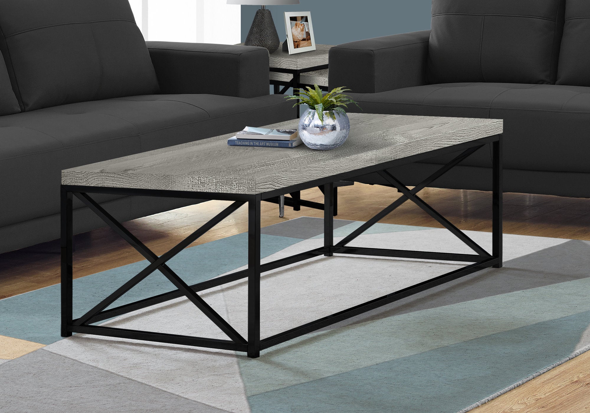 Image of coffee table - grey reclaimed wood-look/ black metal  i 3417.