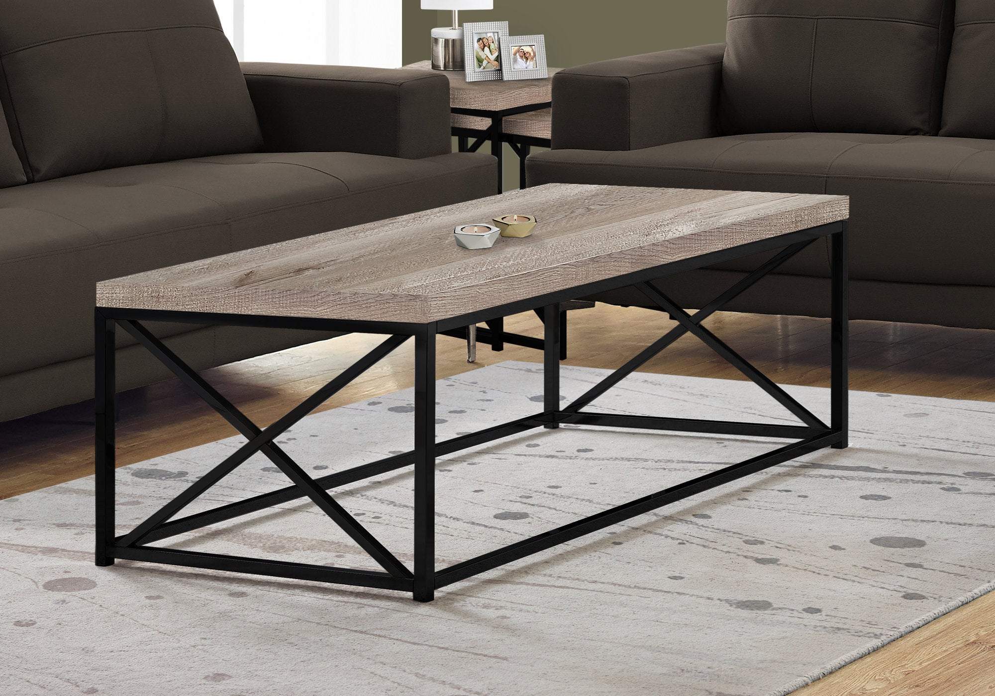 Image of coffee table - taupe reclaimed wood-look black metal  i 3418.
