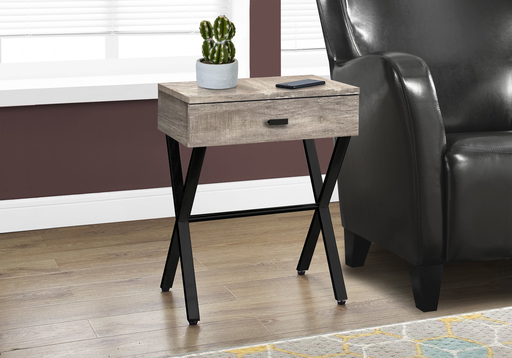 Image of accent table - 24inch h taupe reclaimed wood black metal  i 3452.