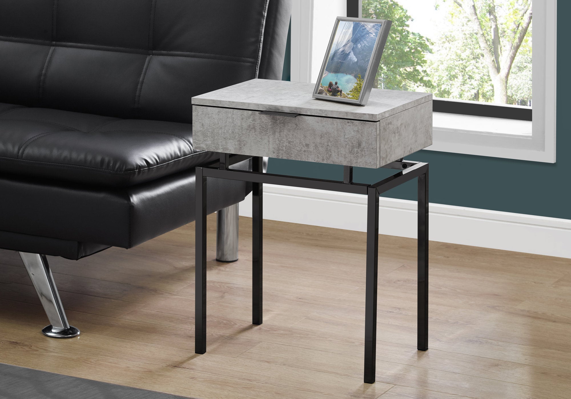 Image of accent table - 24inch h grey cement black nickel metal  i 3462.
