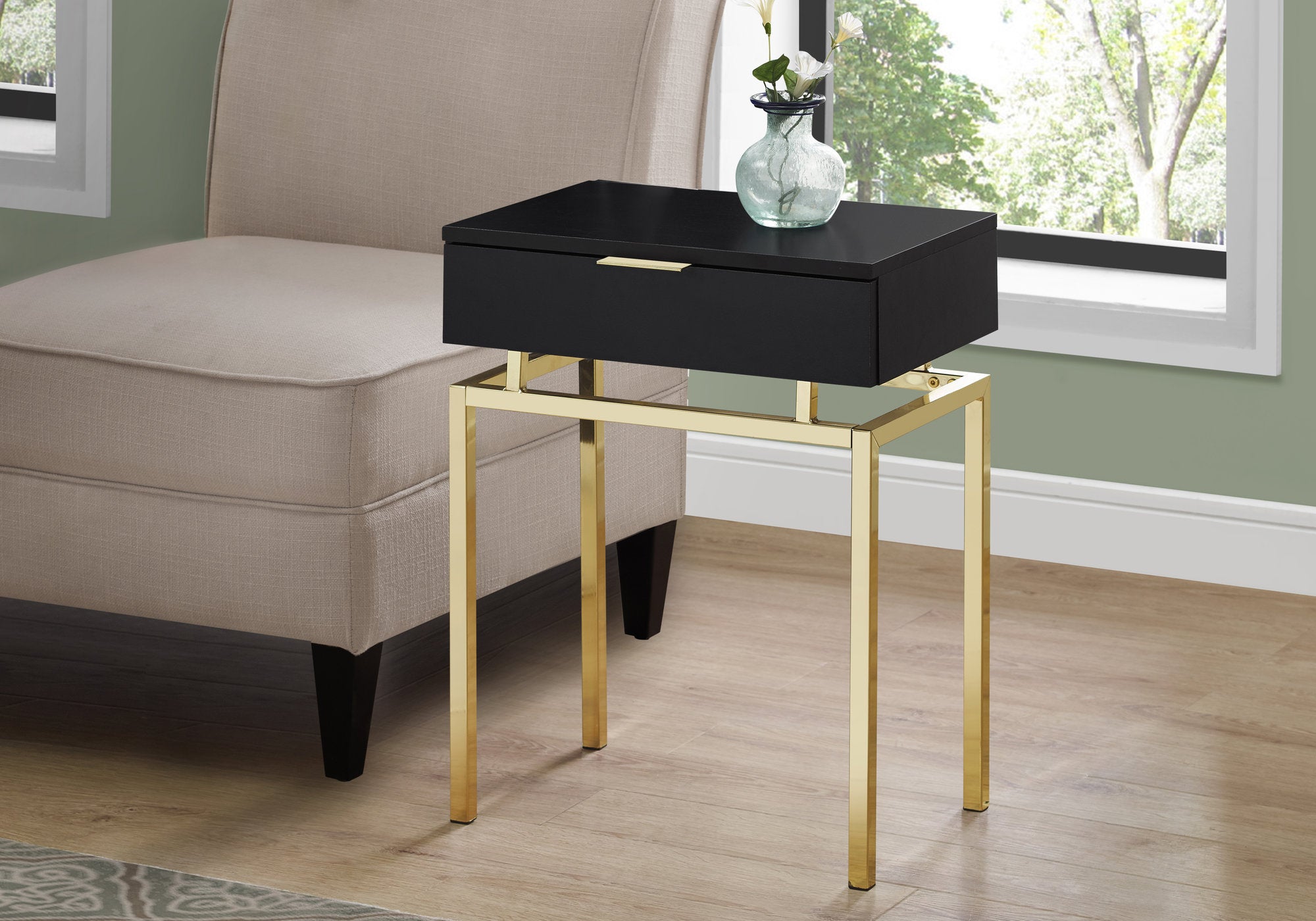 Image of accent table - 24inch h espresso gold metal  i 3466.