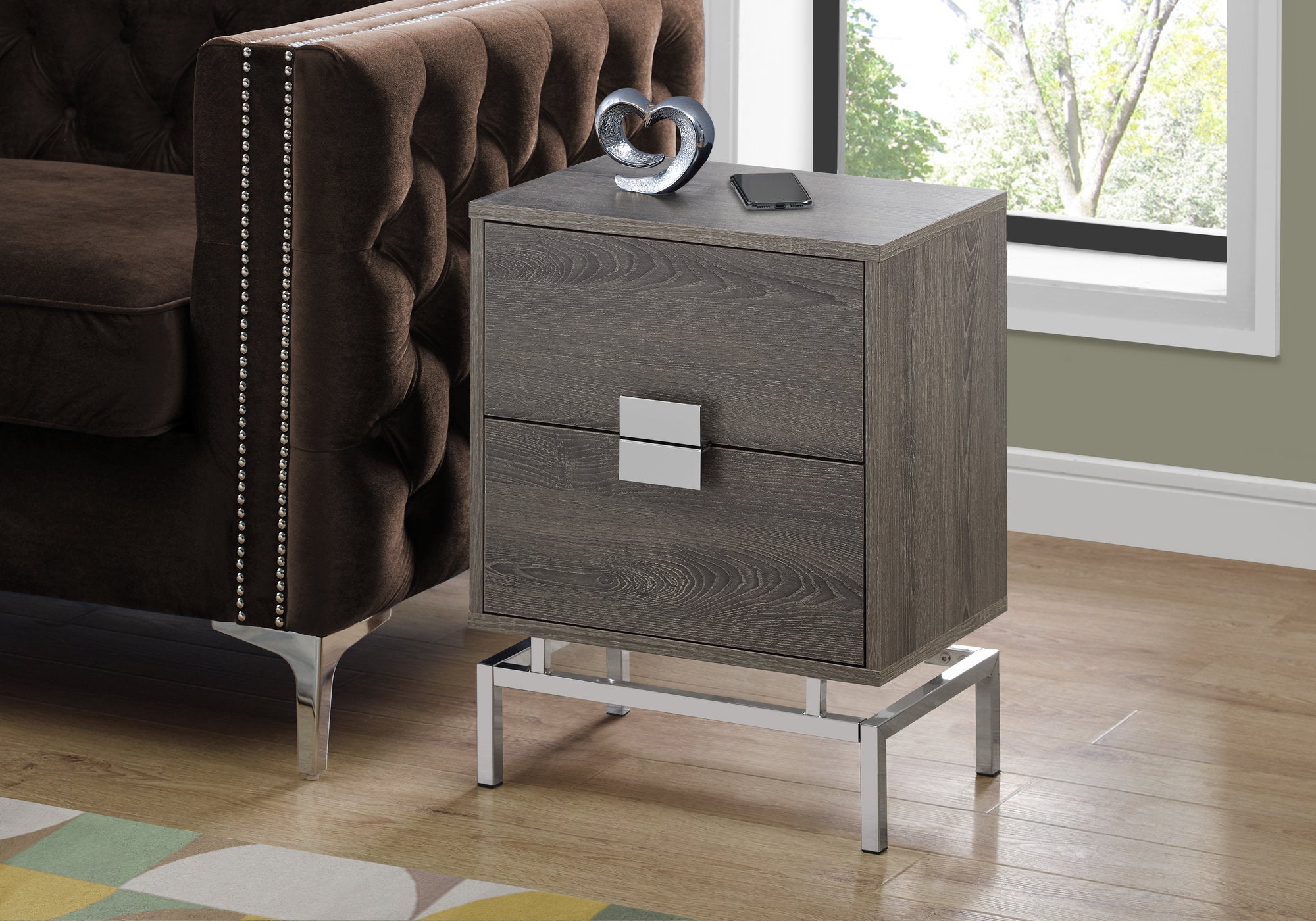 Image of accent table - 24inch h dark taupe chrome metal  i 3495.