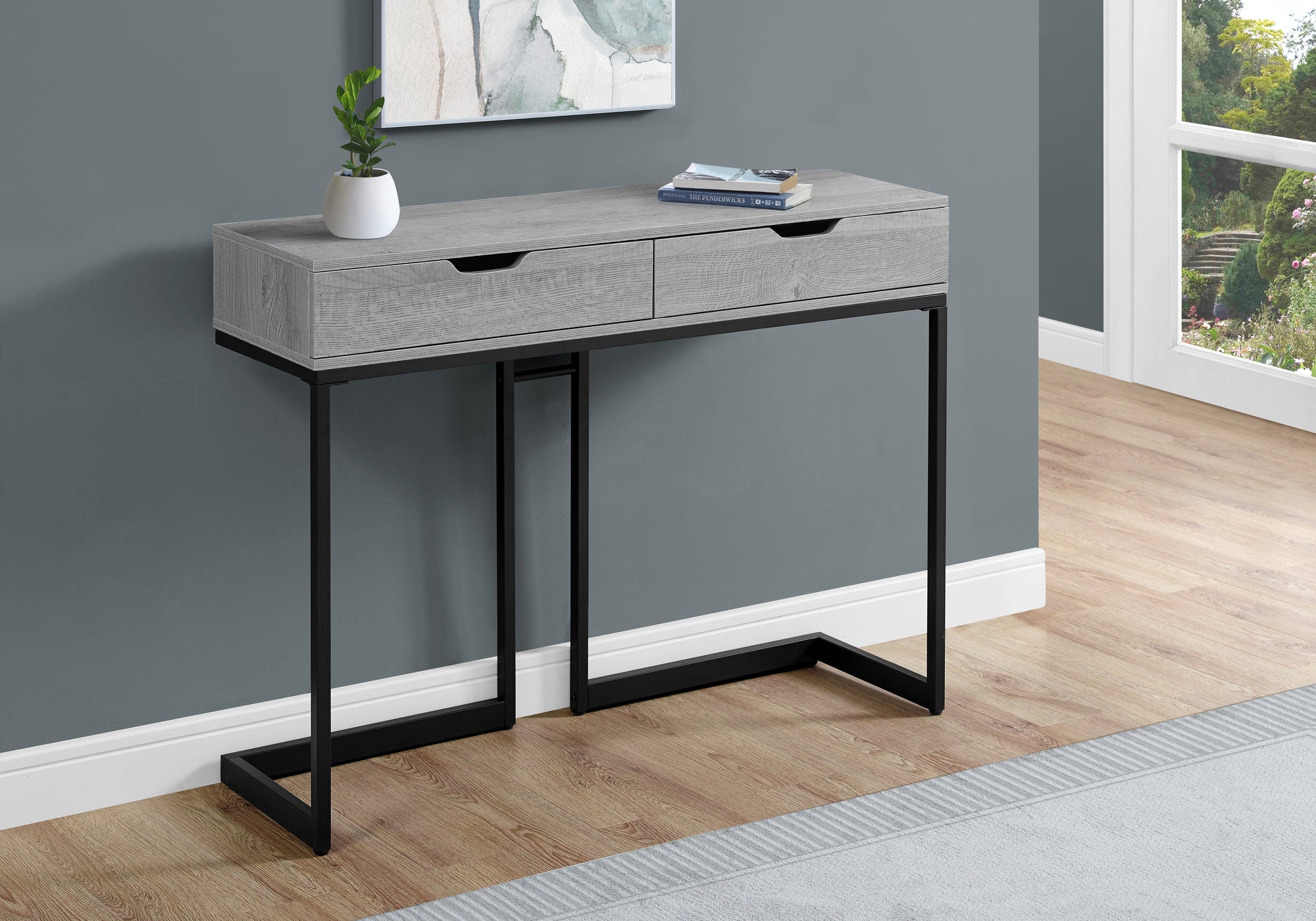 Image of accent table - 42inch l grey/ black metal hall console  i 3519.