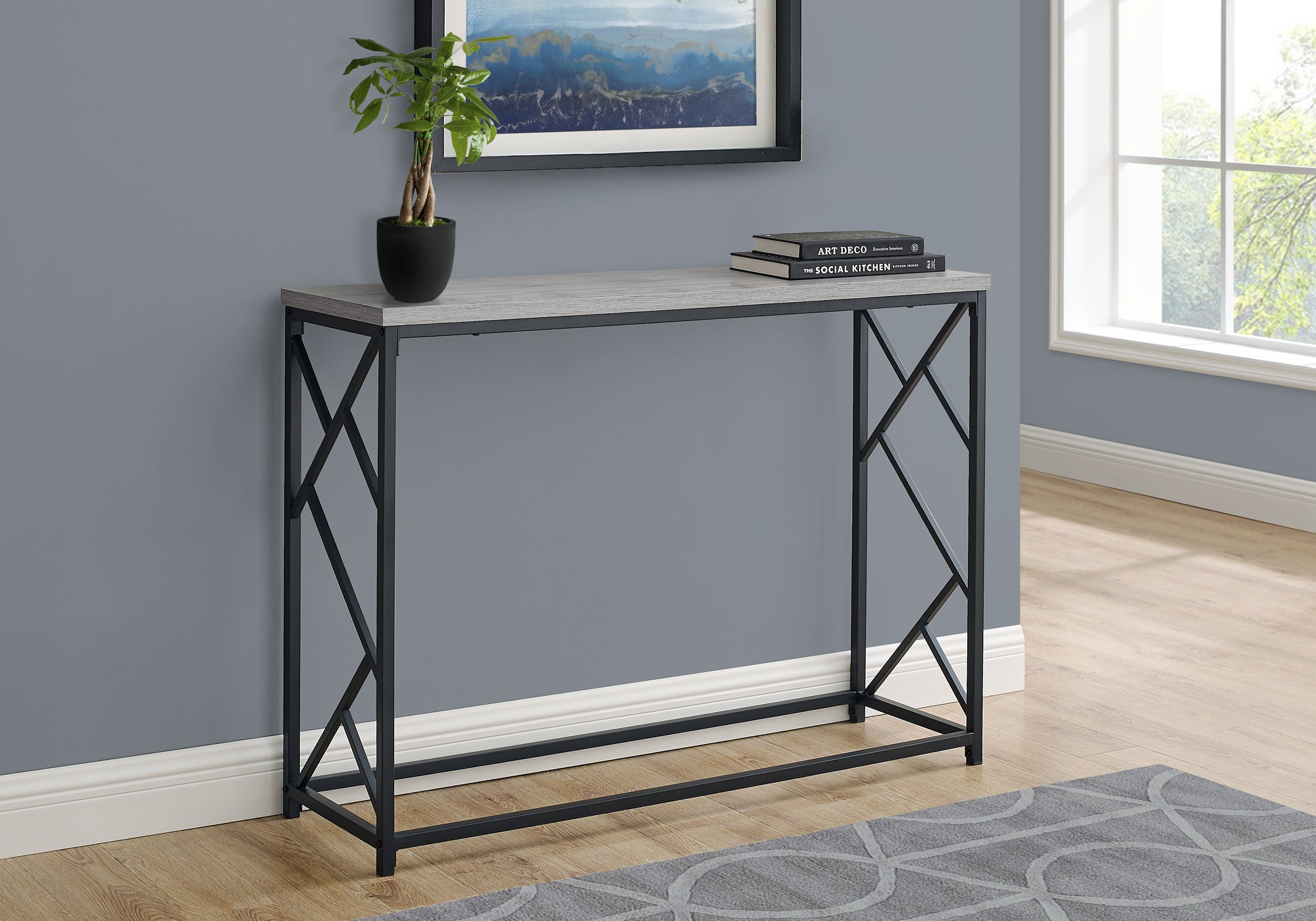 Image of accent table - 44inch l grey black metal hall console  i 3532.