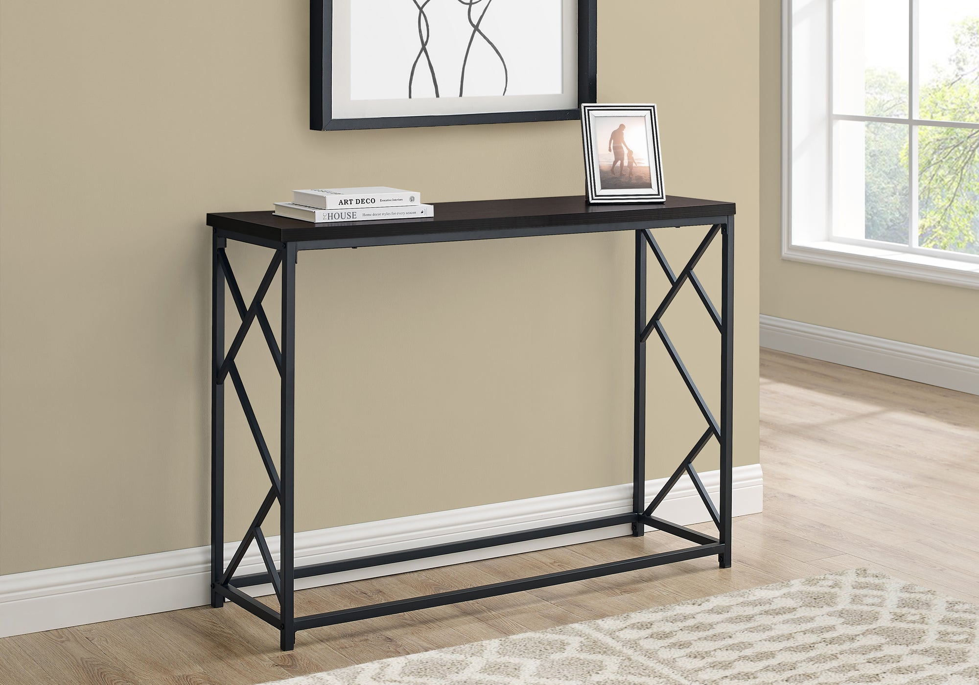 Image of accent table - 44inch l espresso black metal hall console  i 3534.