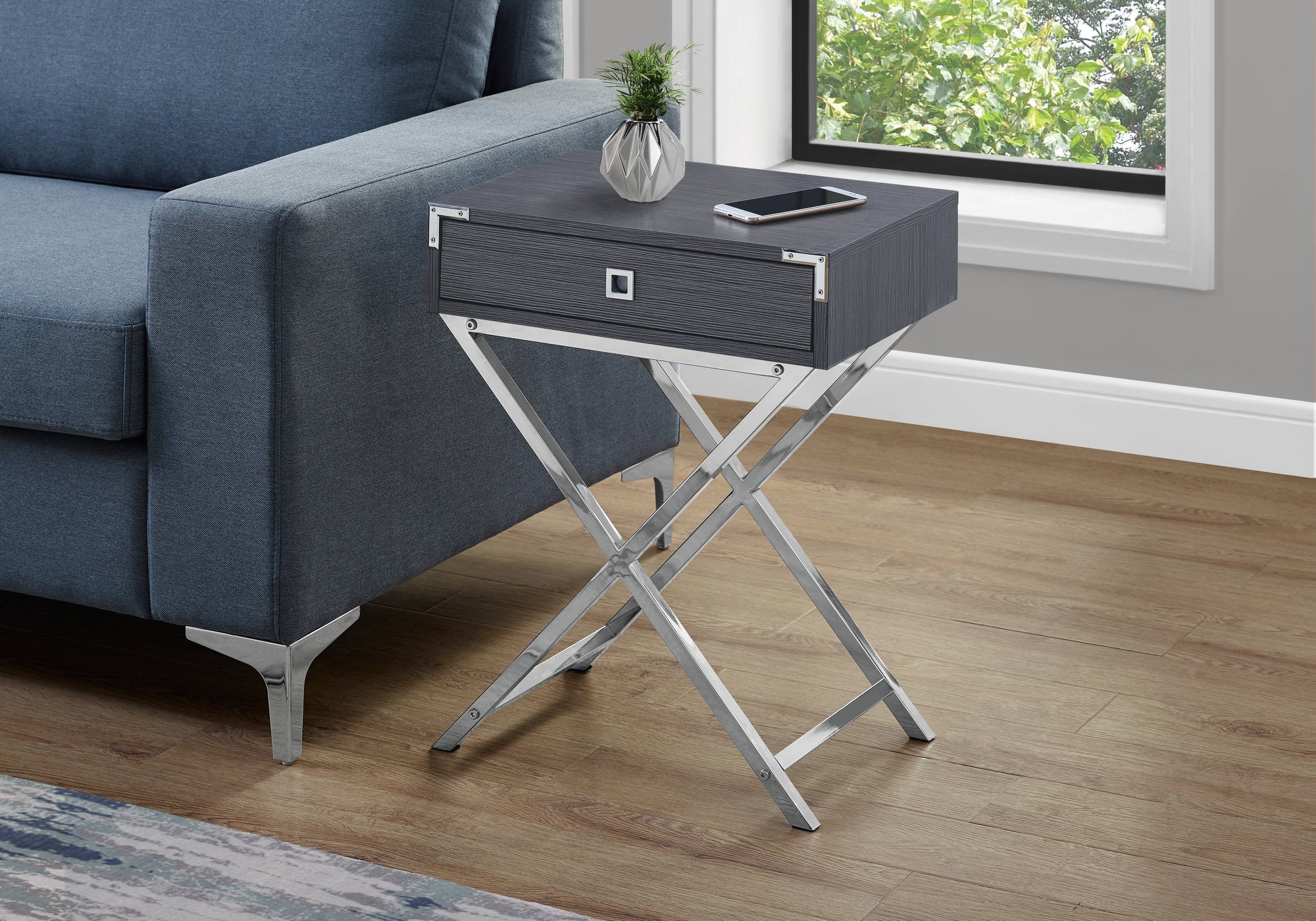 Image of accent table - 24inch h grey chrome metal  i 3554.