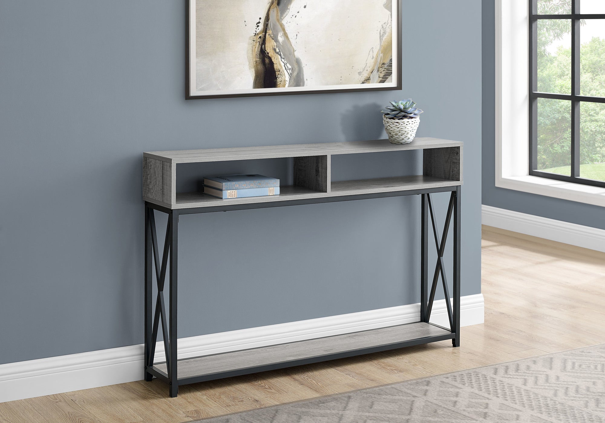 Image of accent table - 48inch l grey black metal hall console  i 3572.