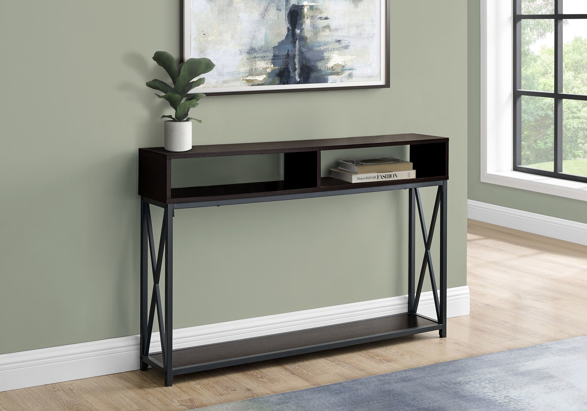 Image of accent table - 48inch l espresso black metal hall console  i 3574.