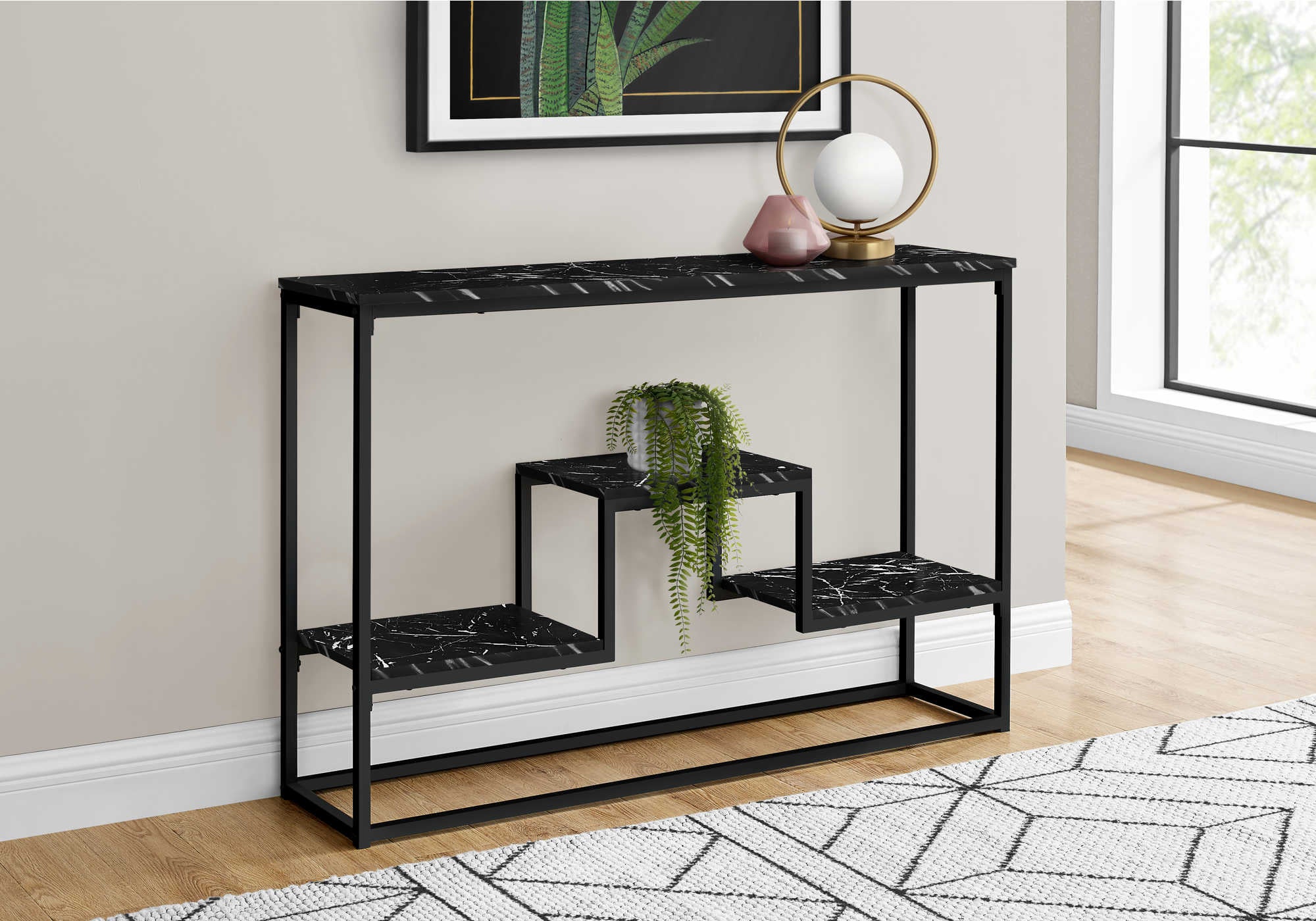 Image of accent table - 48l  black marble  black metal console i 3579.