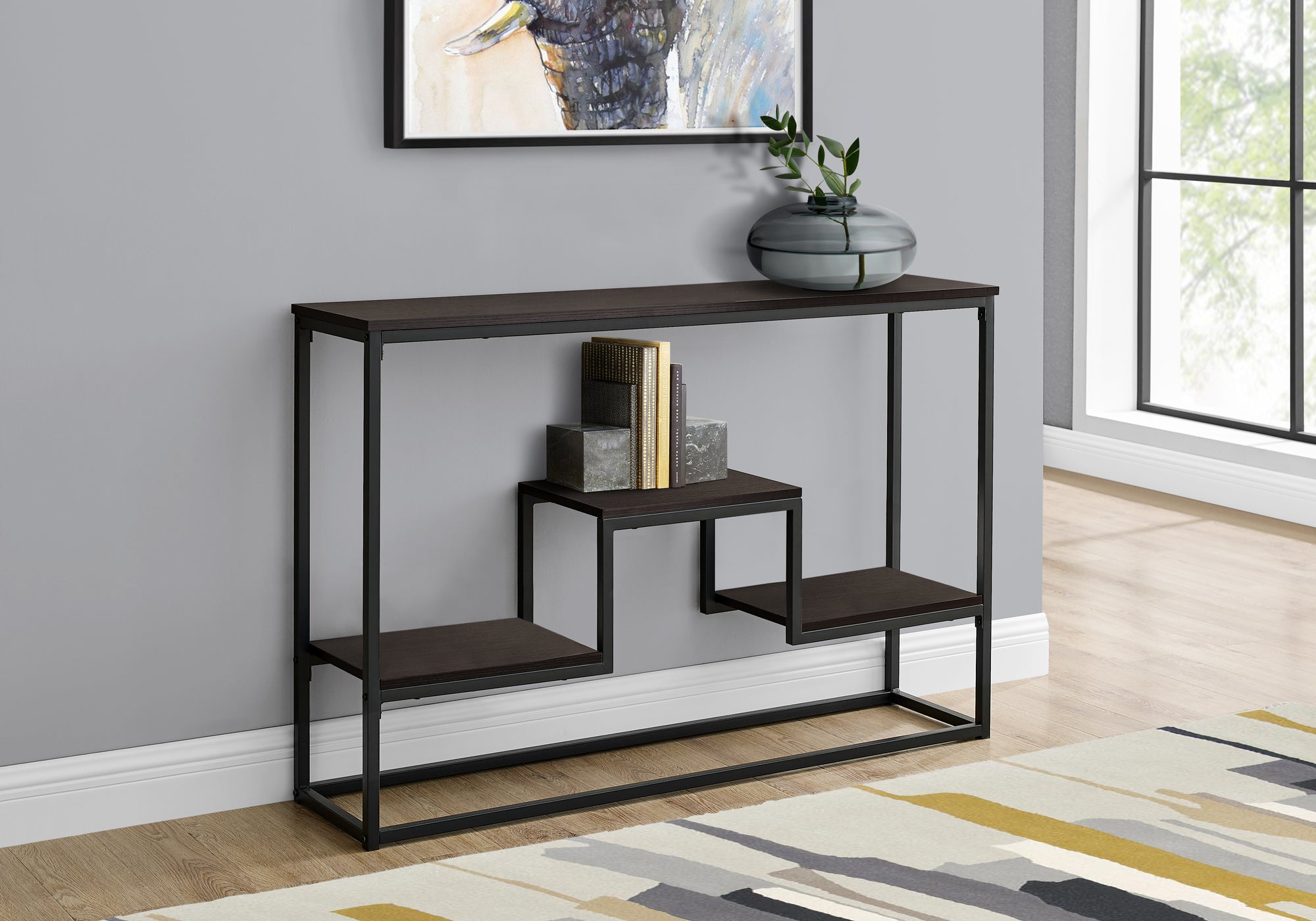 Image of accent table - 48inch l espresso black metal hall console  i 3582.
