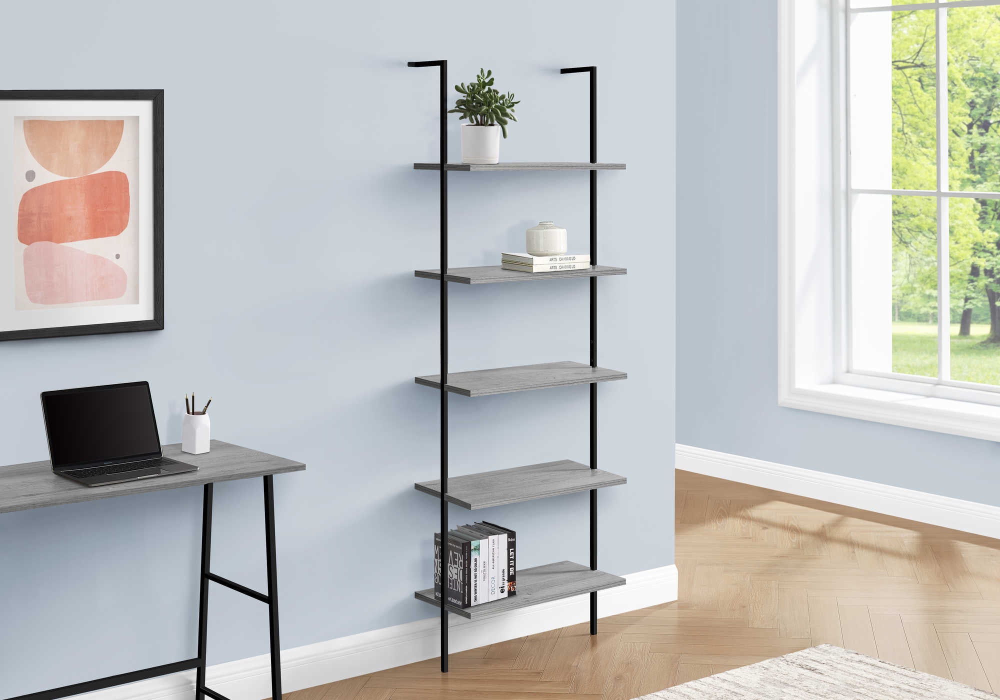 Image of bookcase - 72h ladder grey  black metal i 3681.