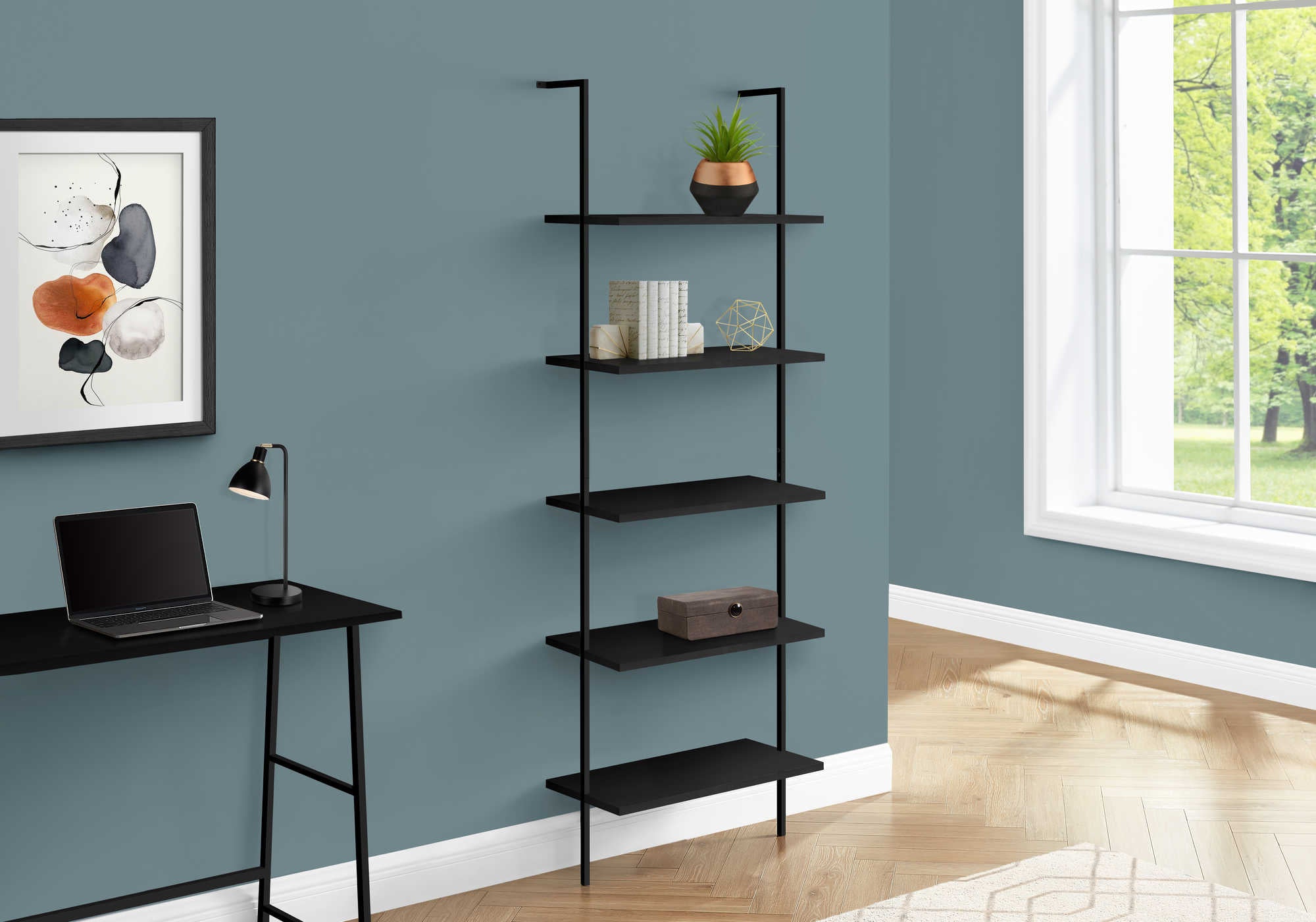 Image of bookcase - 72h ladder black  black metal i 3683.