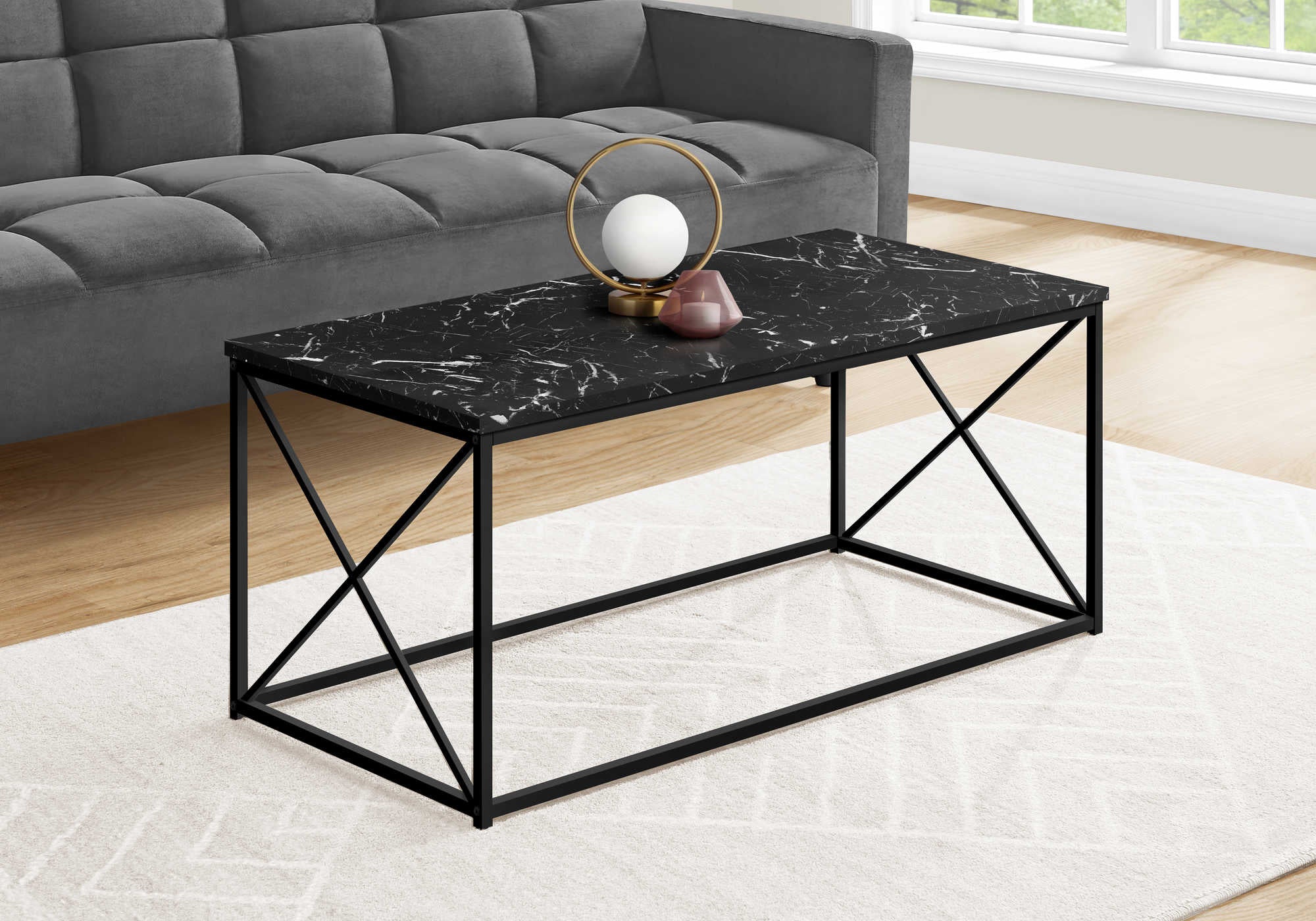 Image of coffee table - 40l  black marble  black metal i 3783.