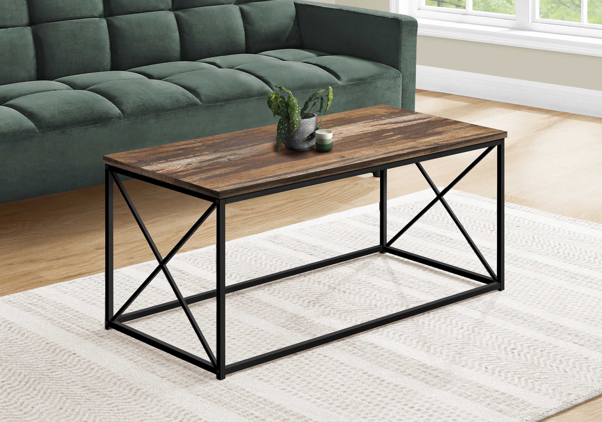 Image of coffee table - 40l  brown reclaimed  black metal i 3784.