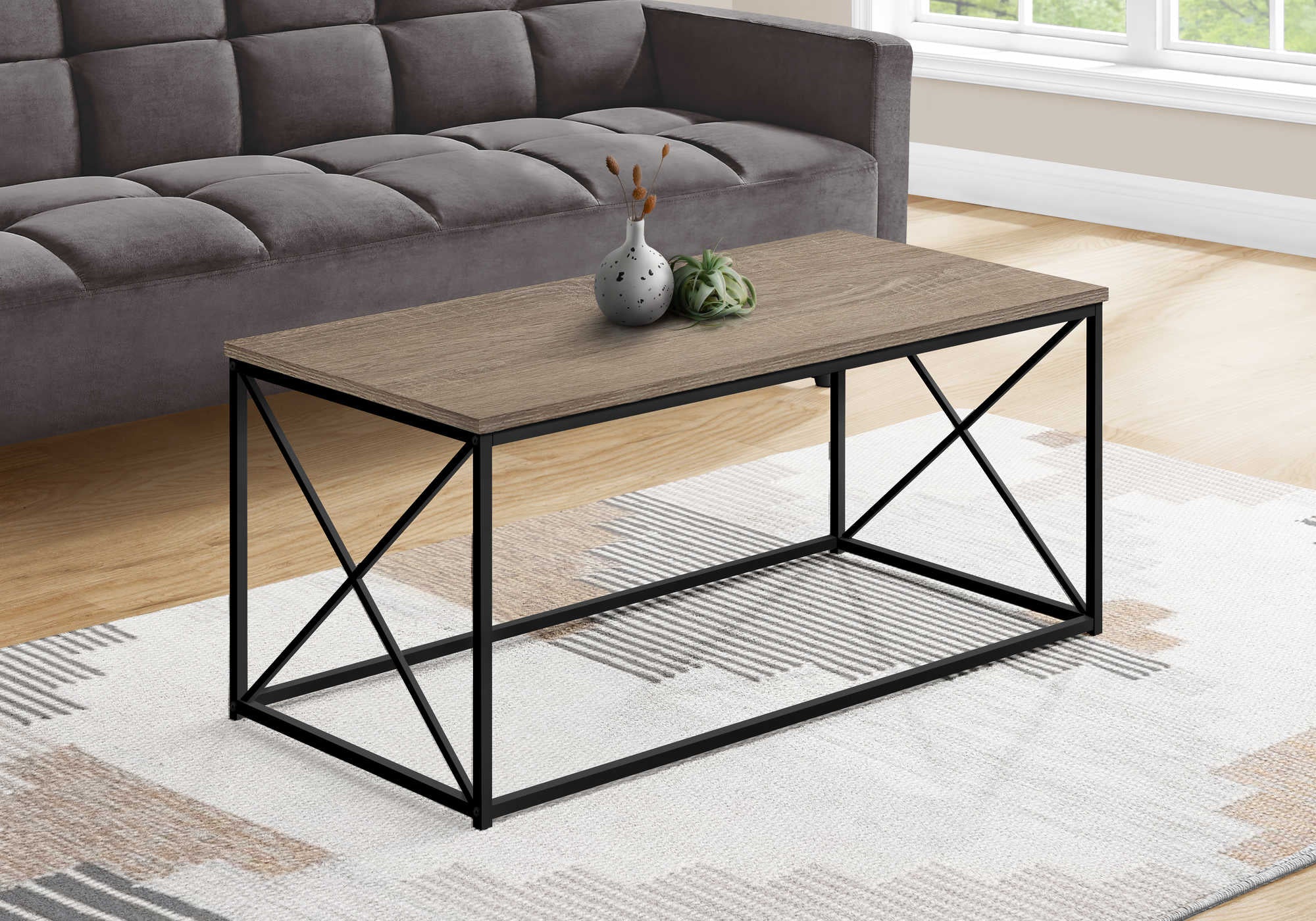 Image of coffee table - 40l  dark taupe  black metal i 3786.