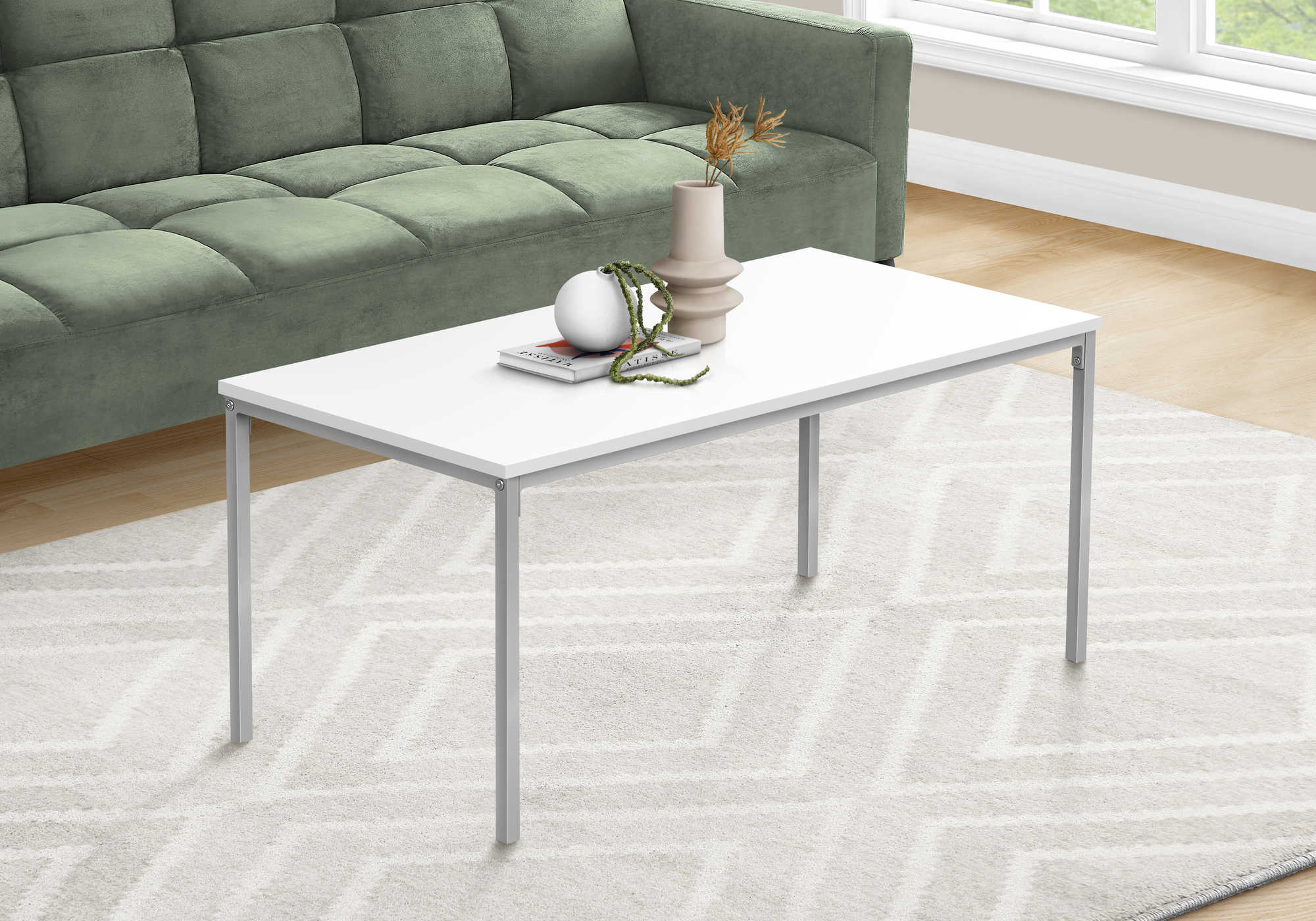 Image of coffee table - 40l  white  silver metal i 3795.