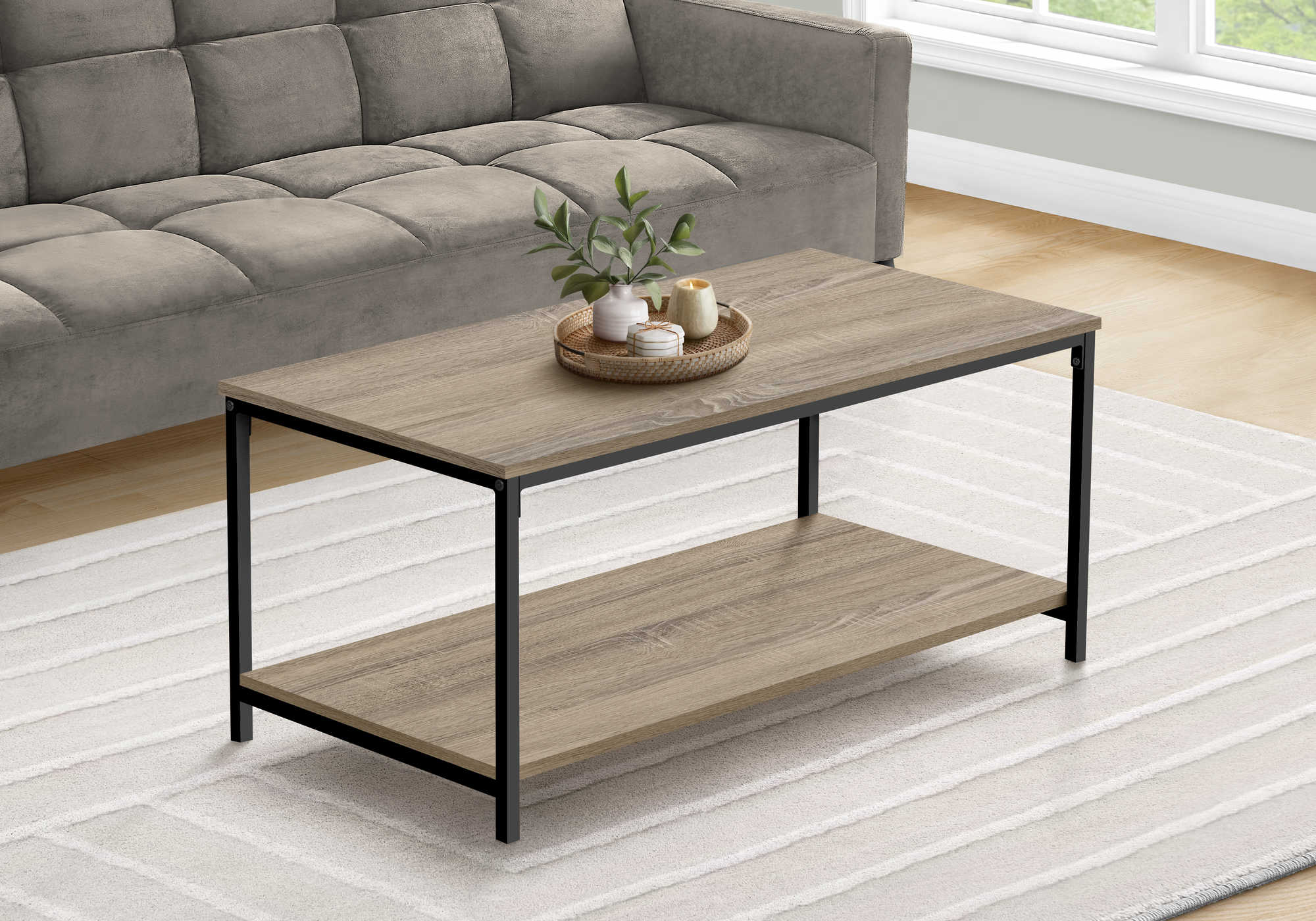Image of coffee table - 40l  dark taupe  black metal i 3802.