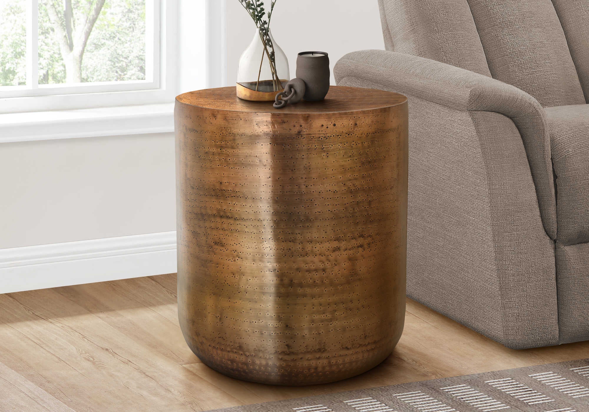 Image of accent table - 22h  antique copper iron metal drum end i 3905.