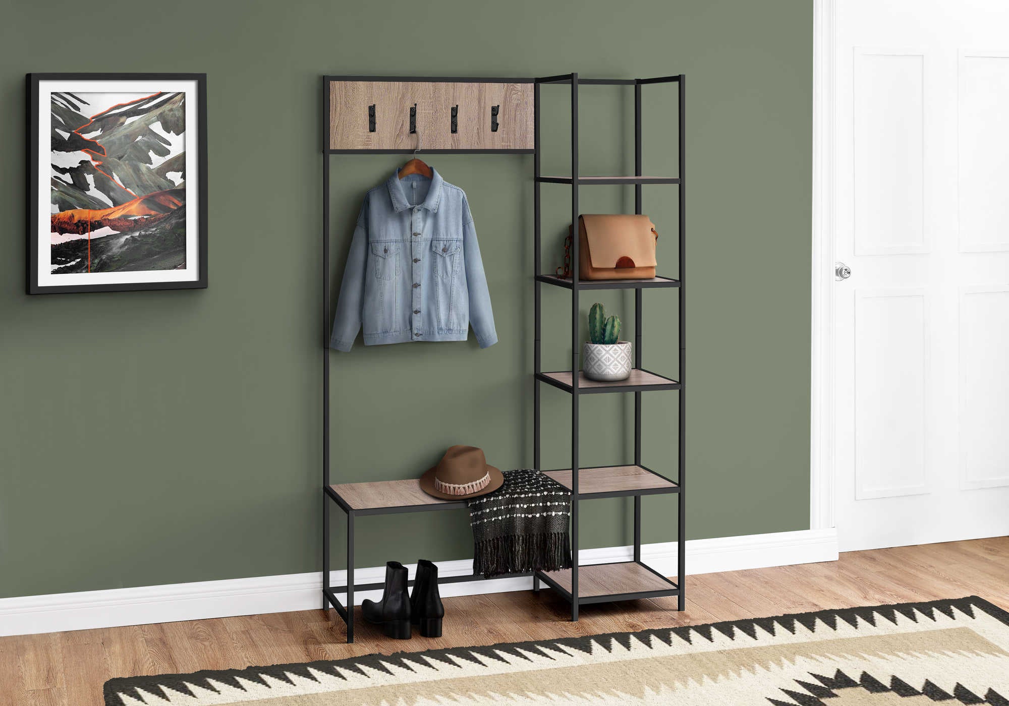 Image of bench - 72h  dark taupe  black metal hall entry i 4511.