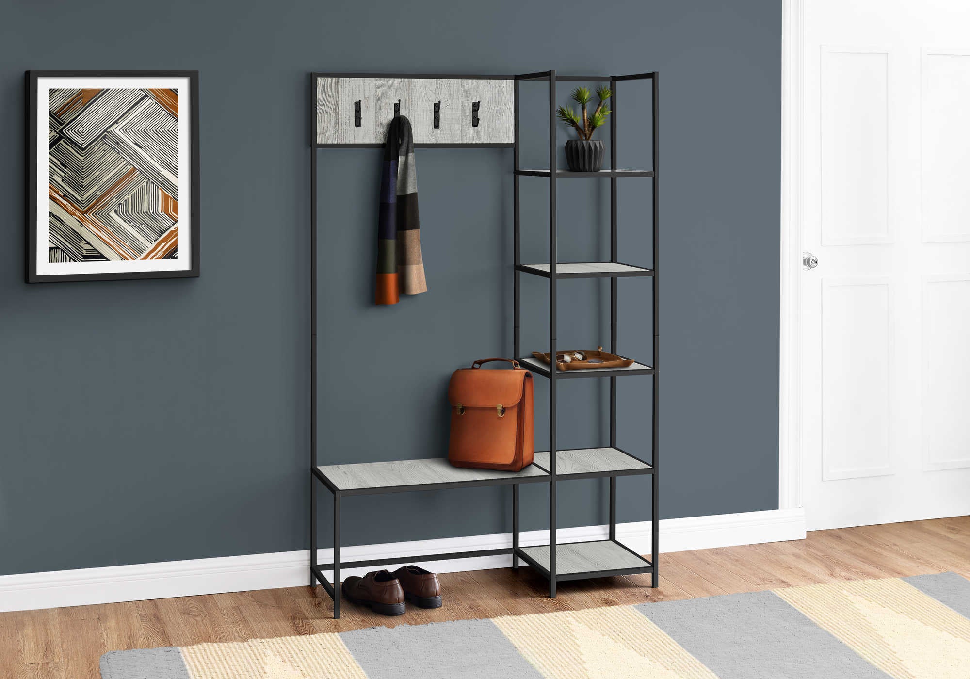 Image of bench - 72h  grey  black metal hall entry i 4512.