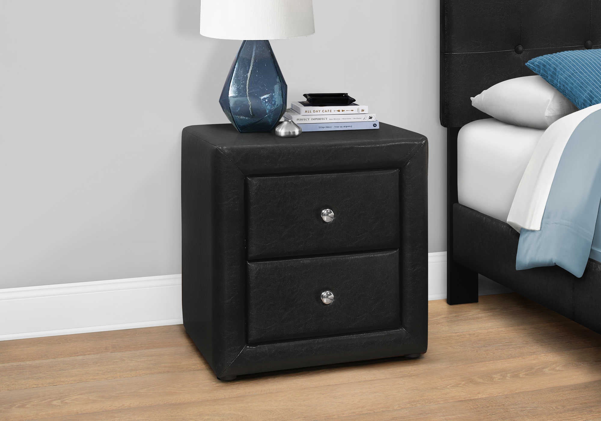 Image of table de chevet - simili-cuir noir i 5603.