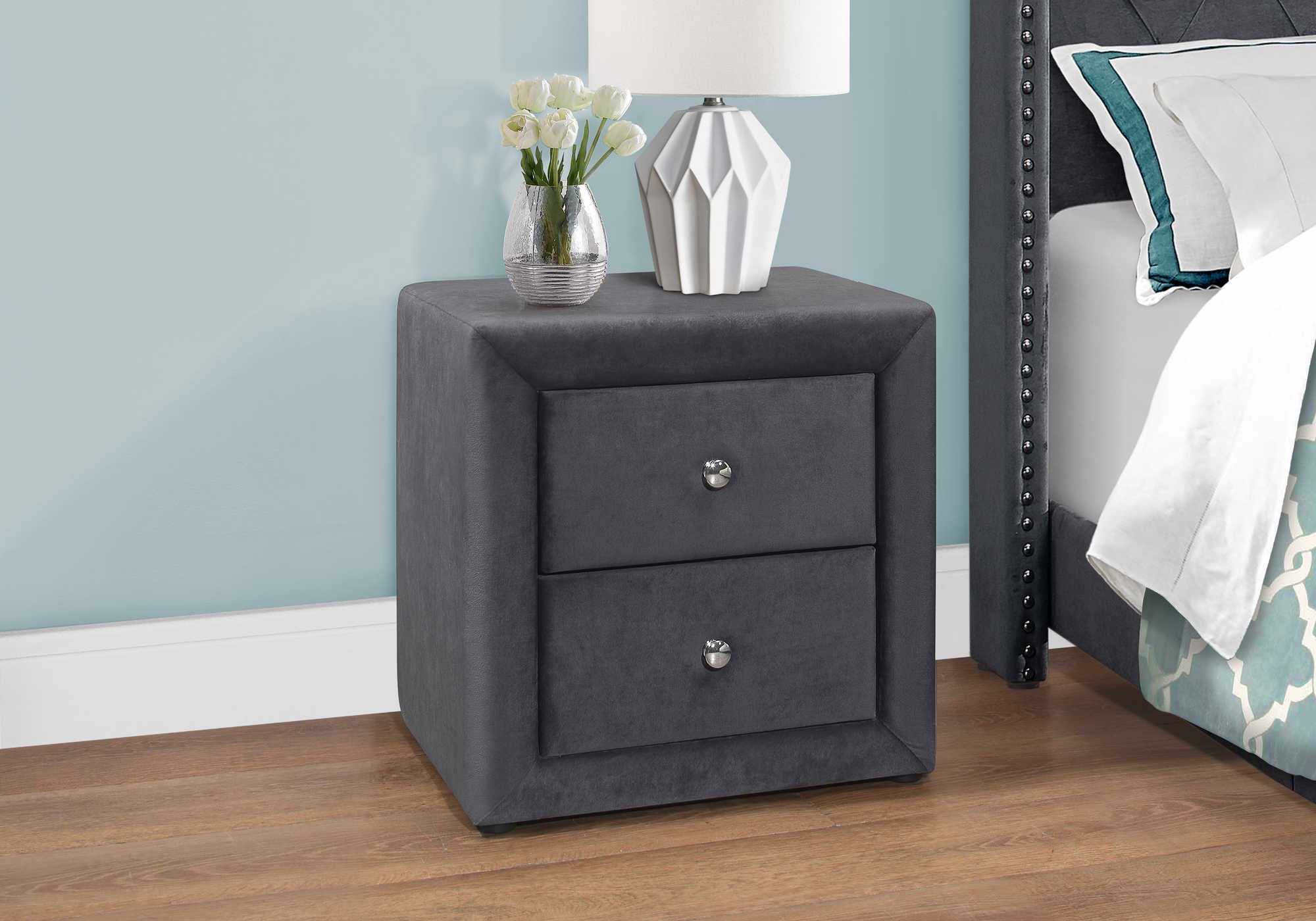 Image of table de chevet - velour gris fonce i 5607.
