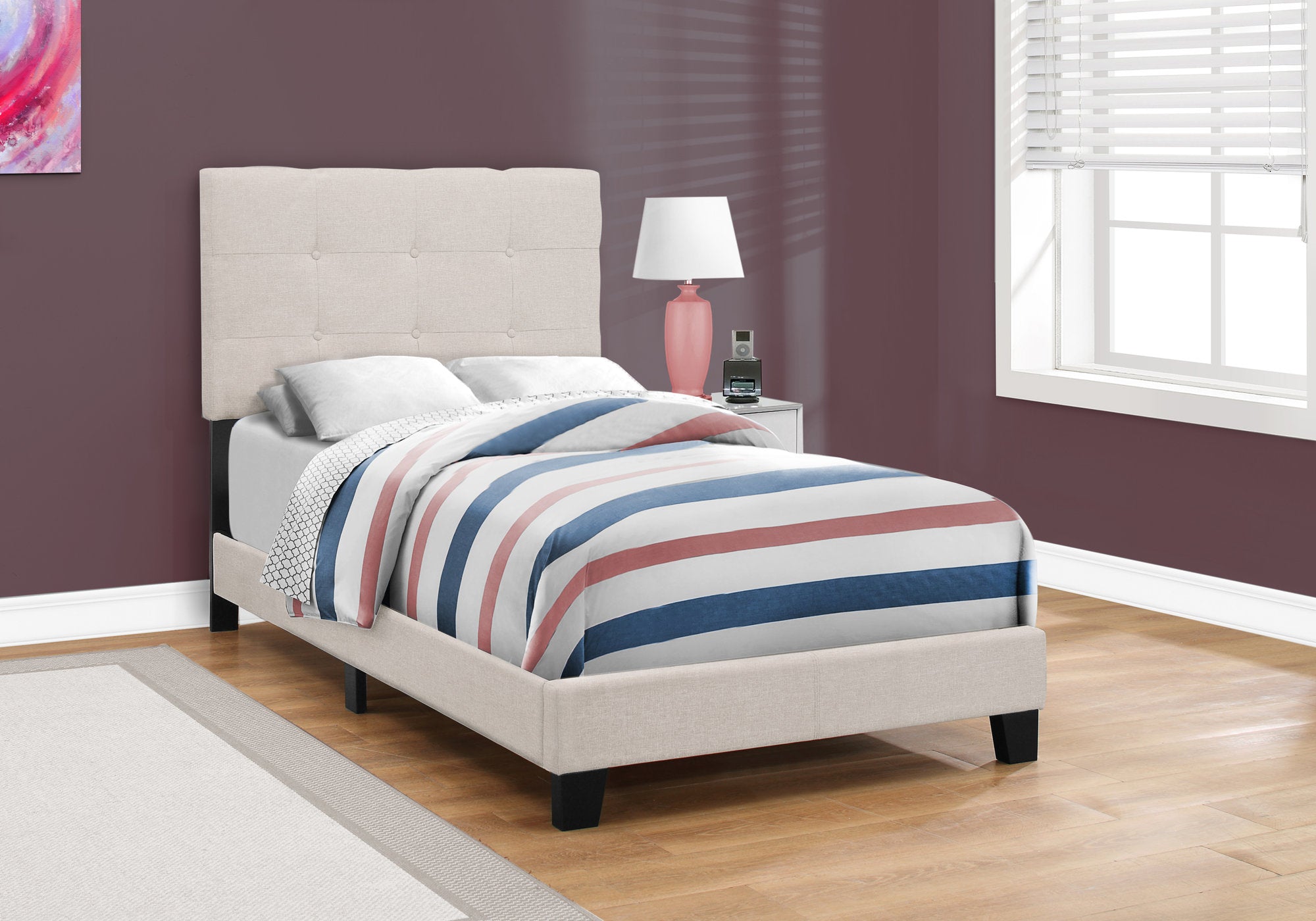 Image of bed - twin beige linen i 5921t.