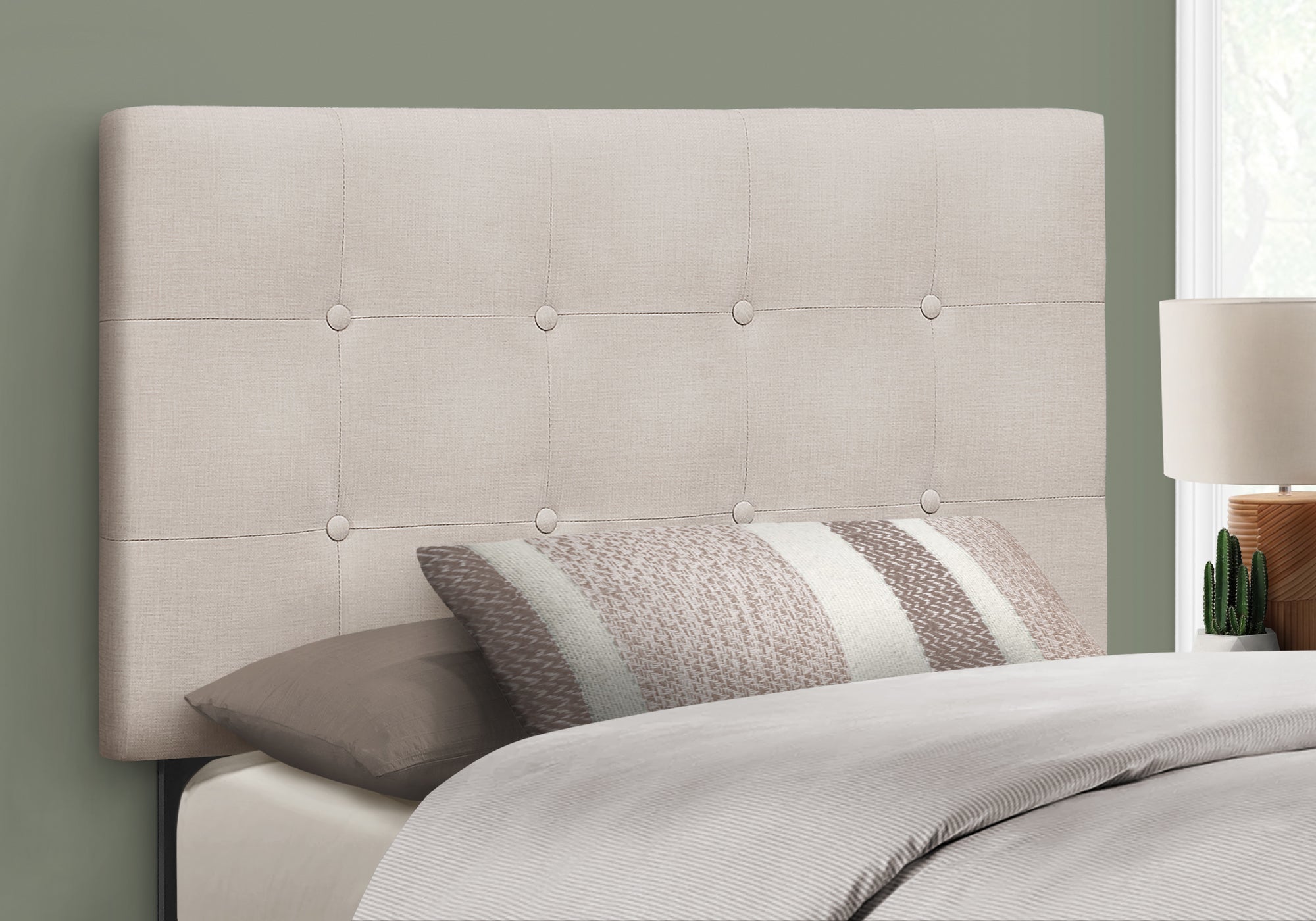 Image of bed - twin  beige linen headboard only  i 6004t.