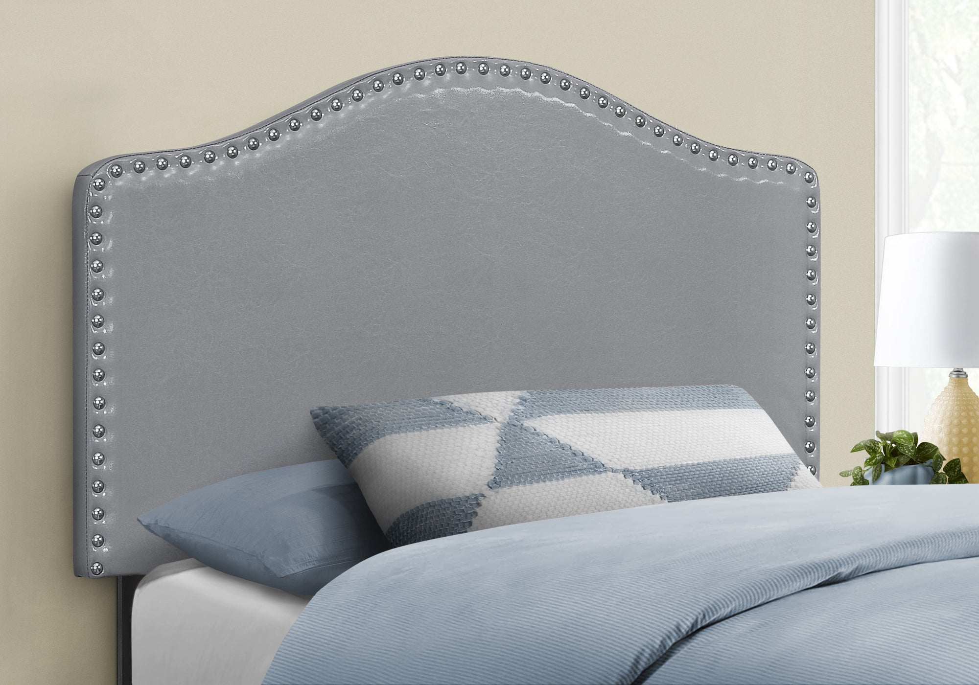 Image of bed - twin  grey leather-look headboard only  i 6011t.