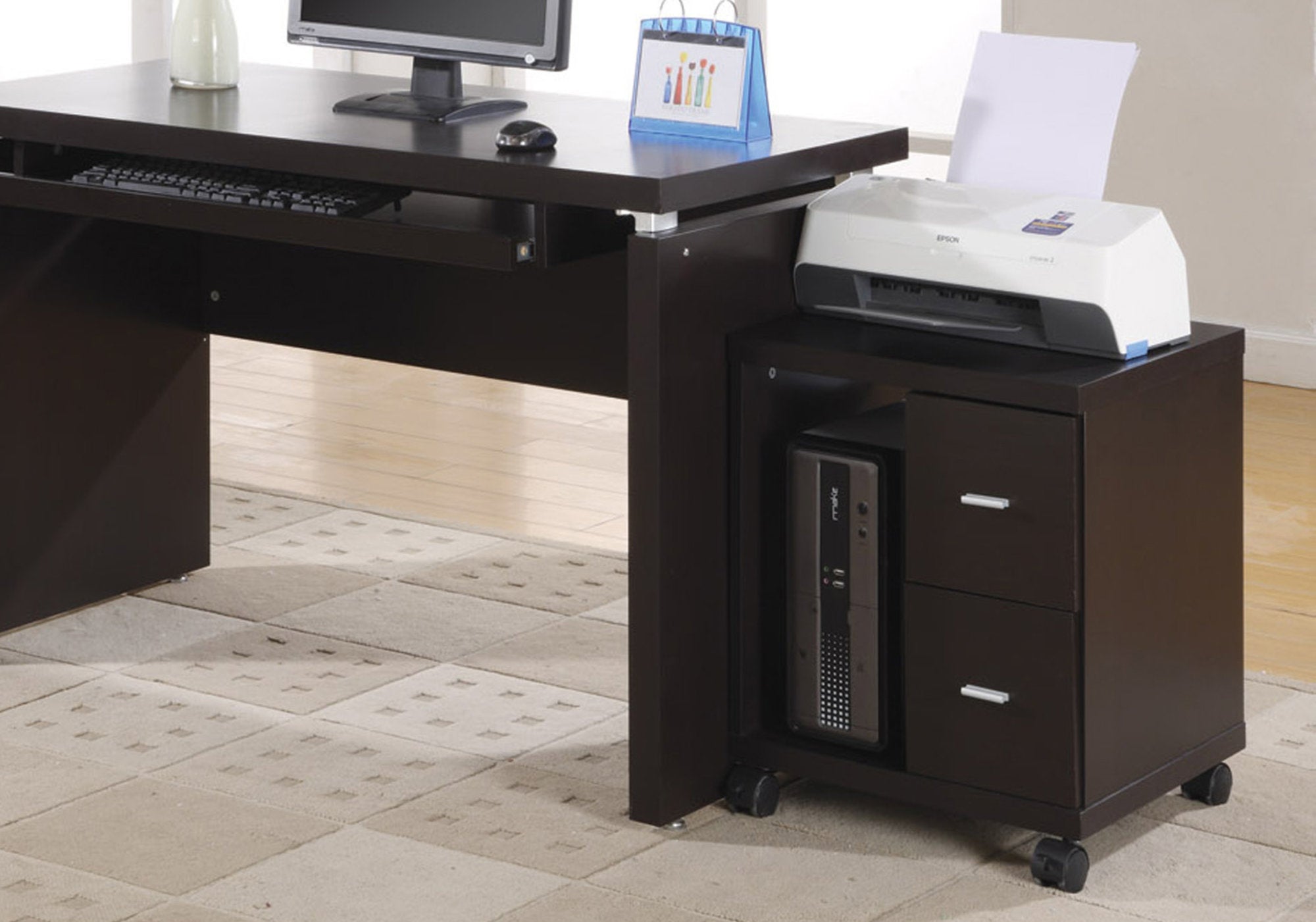 Image of office cabinet - espresso 2 drawer on castors  i 7004.