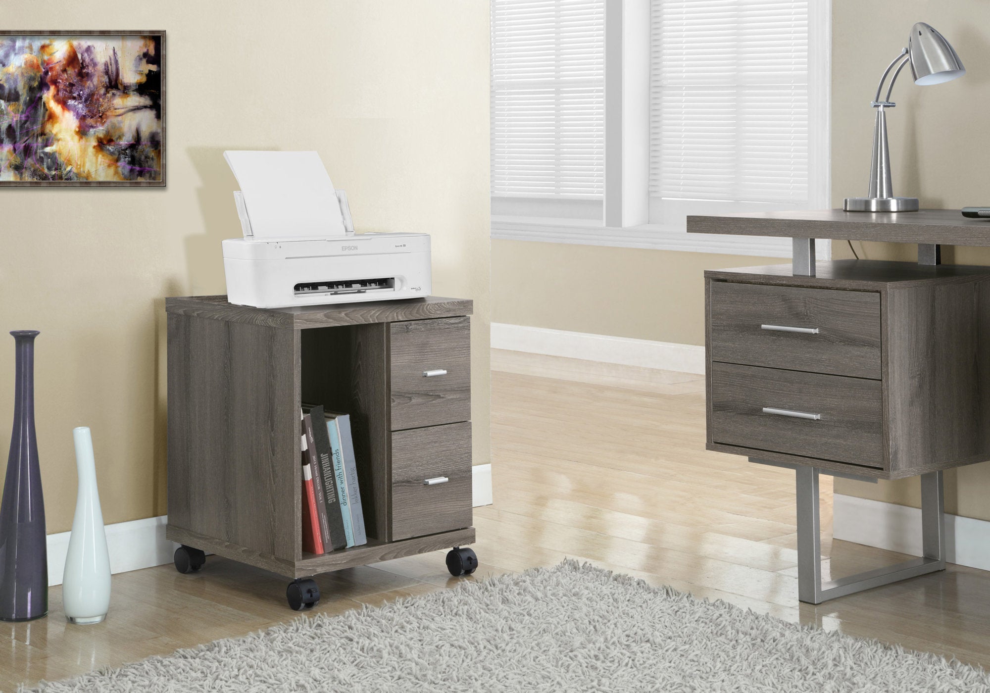 Image of office cabinet - dark taupe with 2 drawers on castors  i 7056.