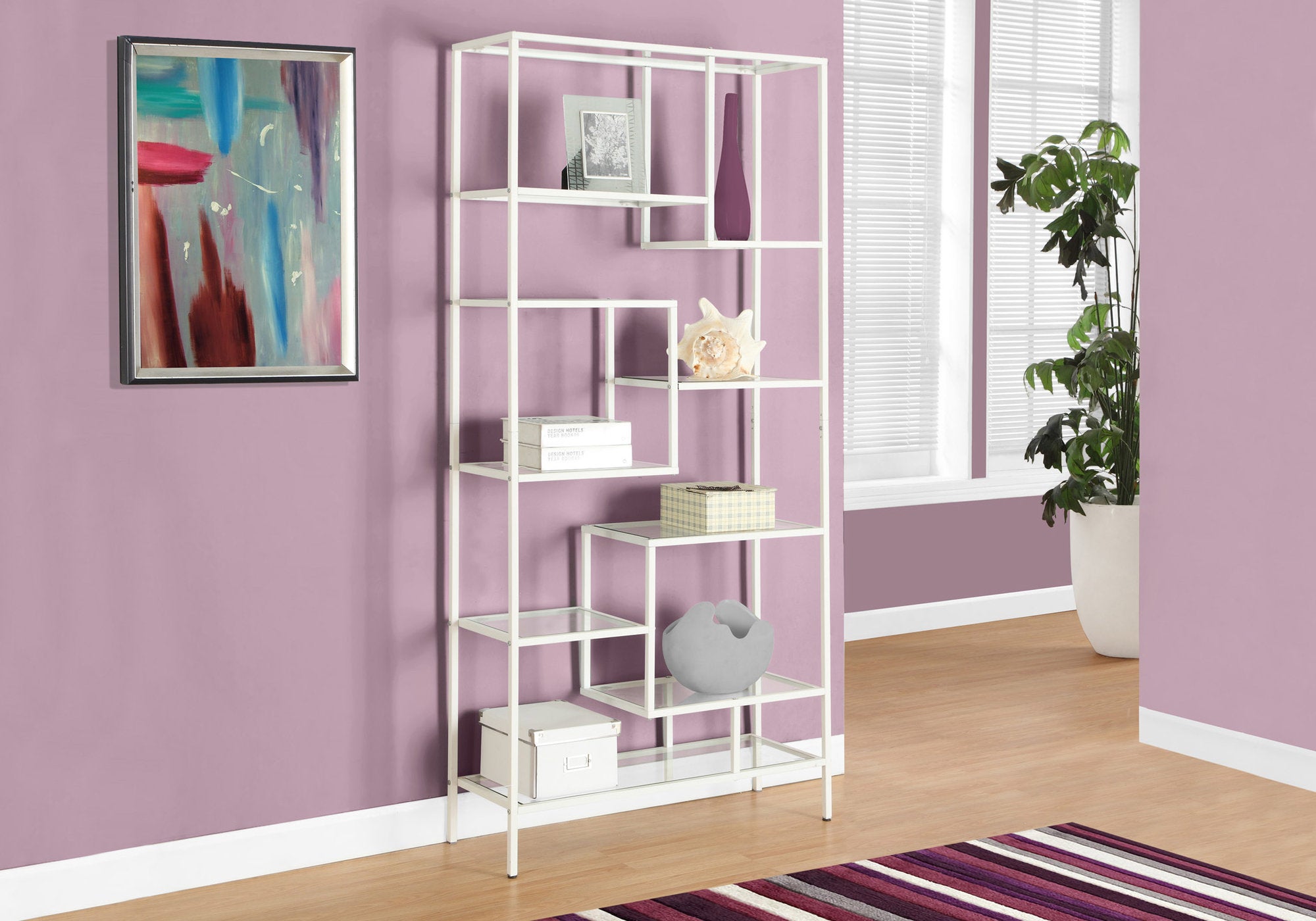 Image of bookcase - 72inch h white metal with tempered glass  i 7159.