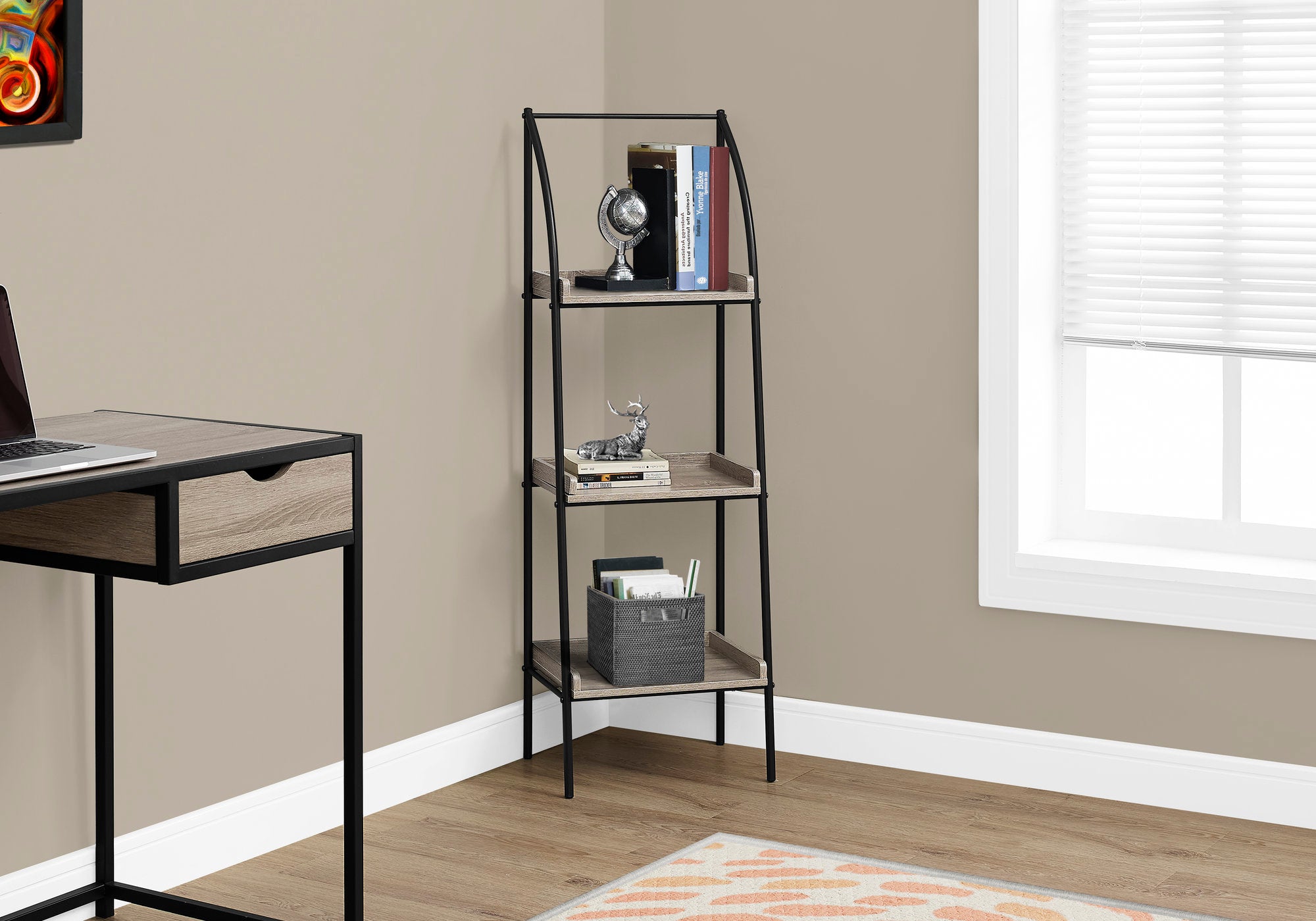 Image of bookcase - 48inch h dark taupe black metal  i 7228.
